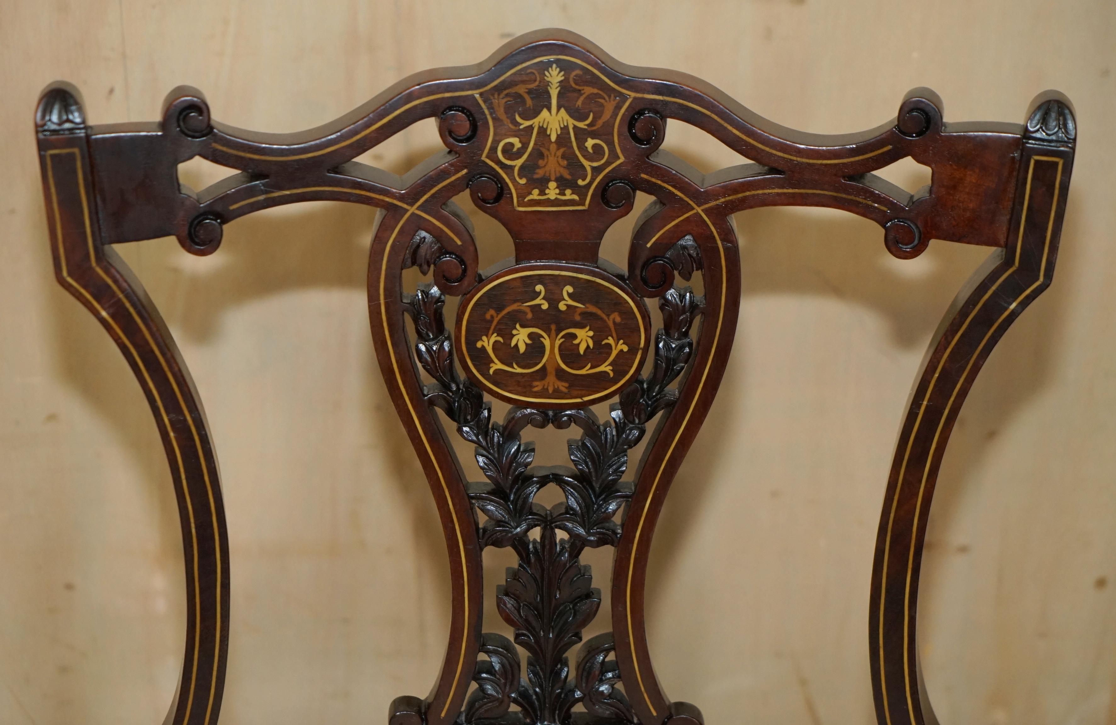 English ANTIQUE VICTORIAN HARDWOOD SALON NURSING CHAIR WITH STUNNiNG INLAID BACK PANEL For Sale
