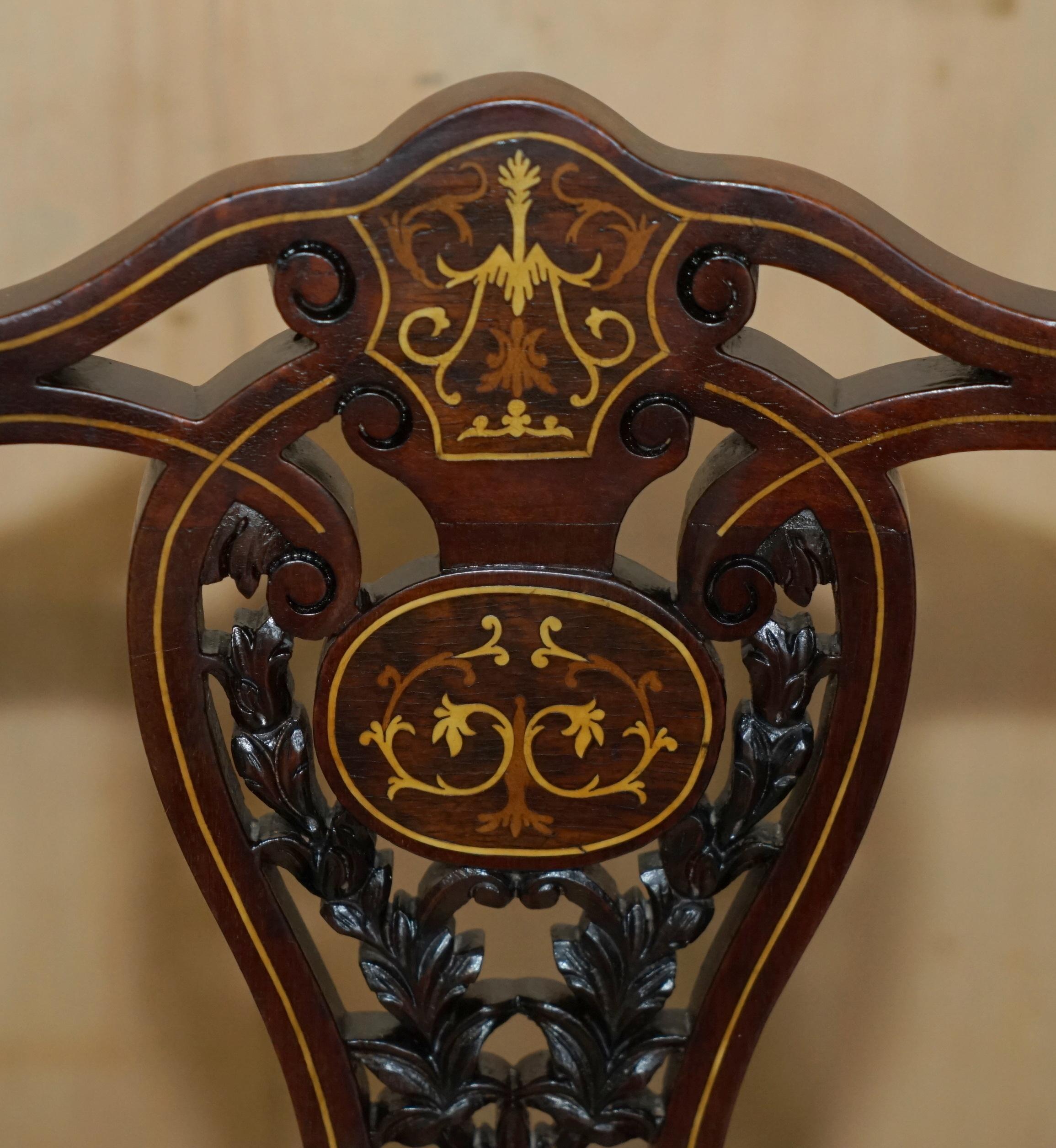 ANTIQUE VICTORIAN HARDWOOD SALON NURSING CHAIR WITH STUNNiNG INLAID BACK PANEL In Good Condition For Sale In West Sussex, Pulborough