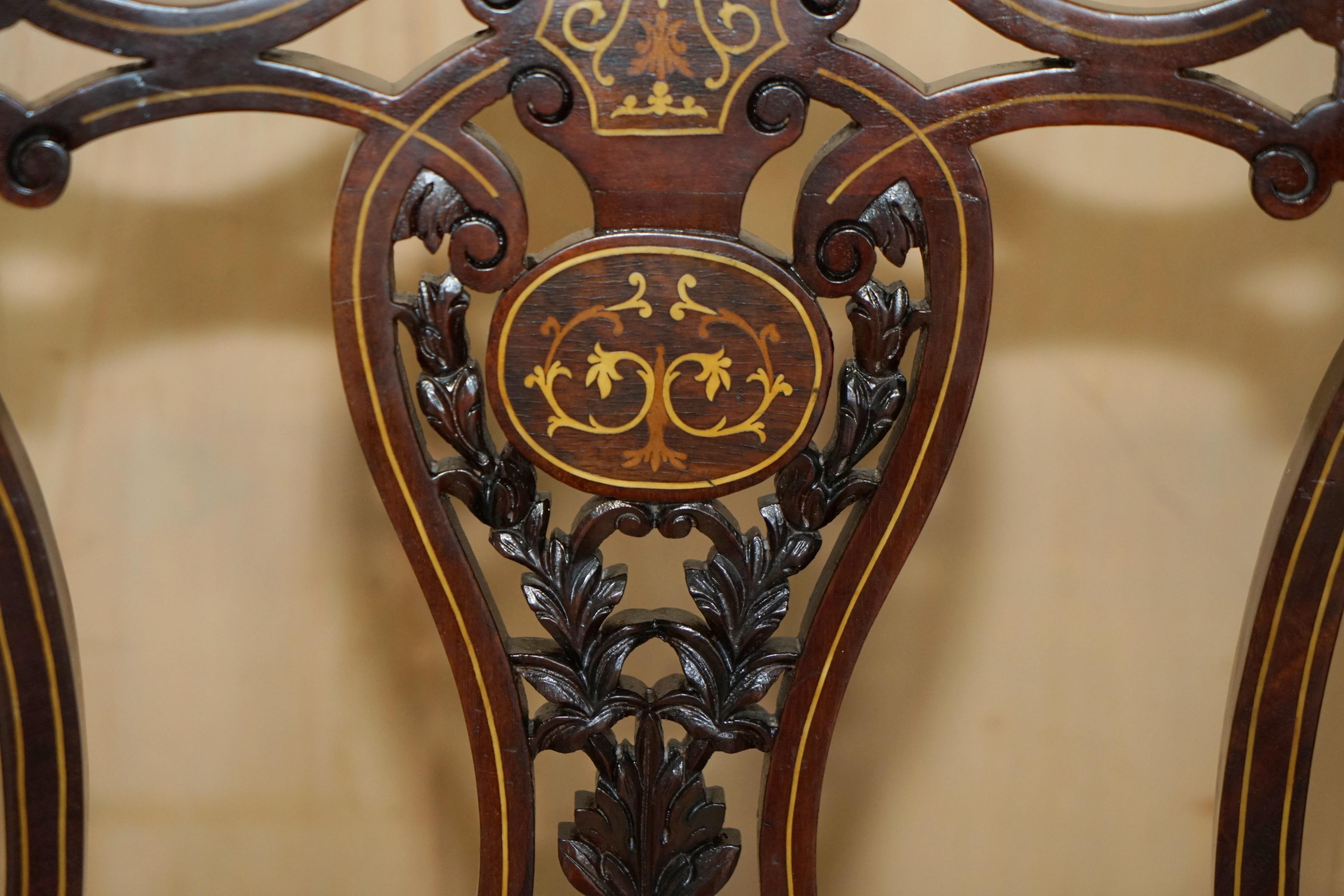 19th Century ANTIQUE VICTORIAN HARDWOOD SALON NURSING CHAIR WITH STUNNiNG INLAID BACK PANEL For Sale