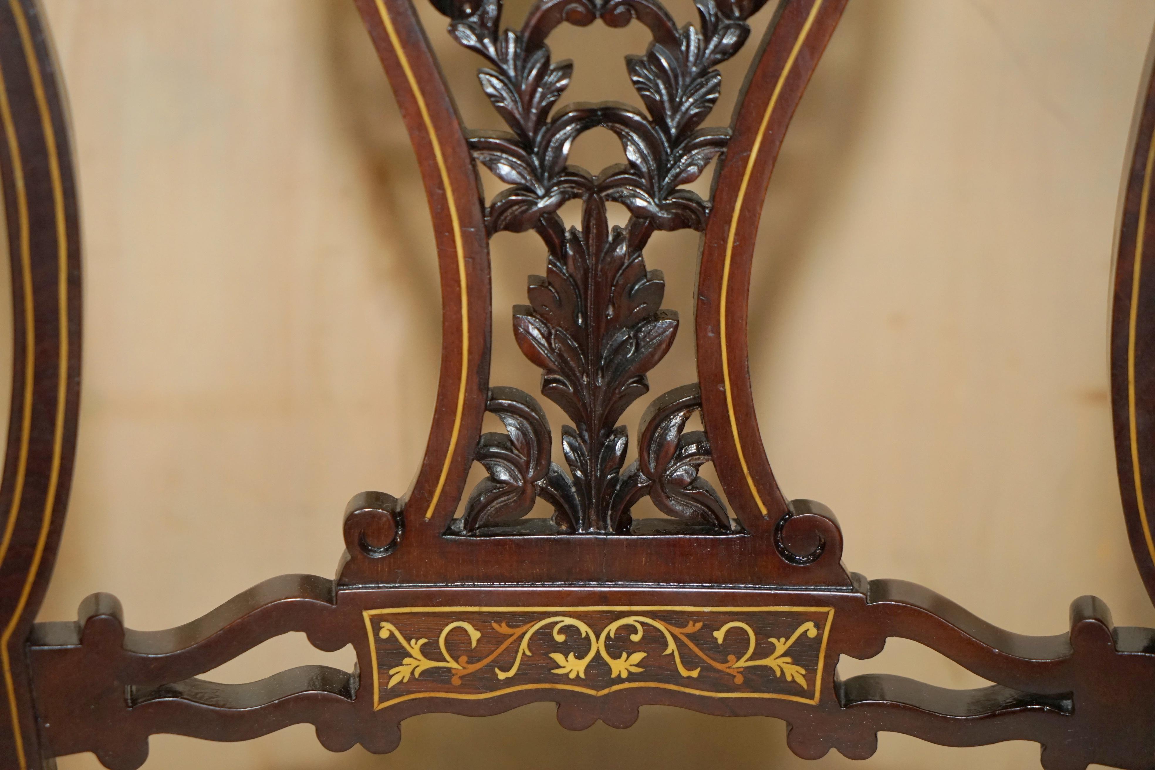 Upholstery ANTIQUE VICTORIAN HARDWOOD SALON NURSING CHAIR WITH STUNNiNG INLAID BACK PANEL For Sale