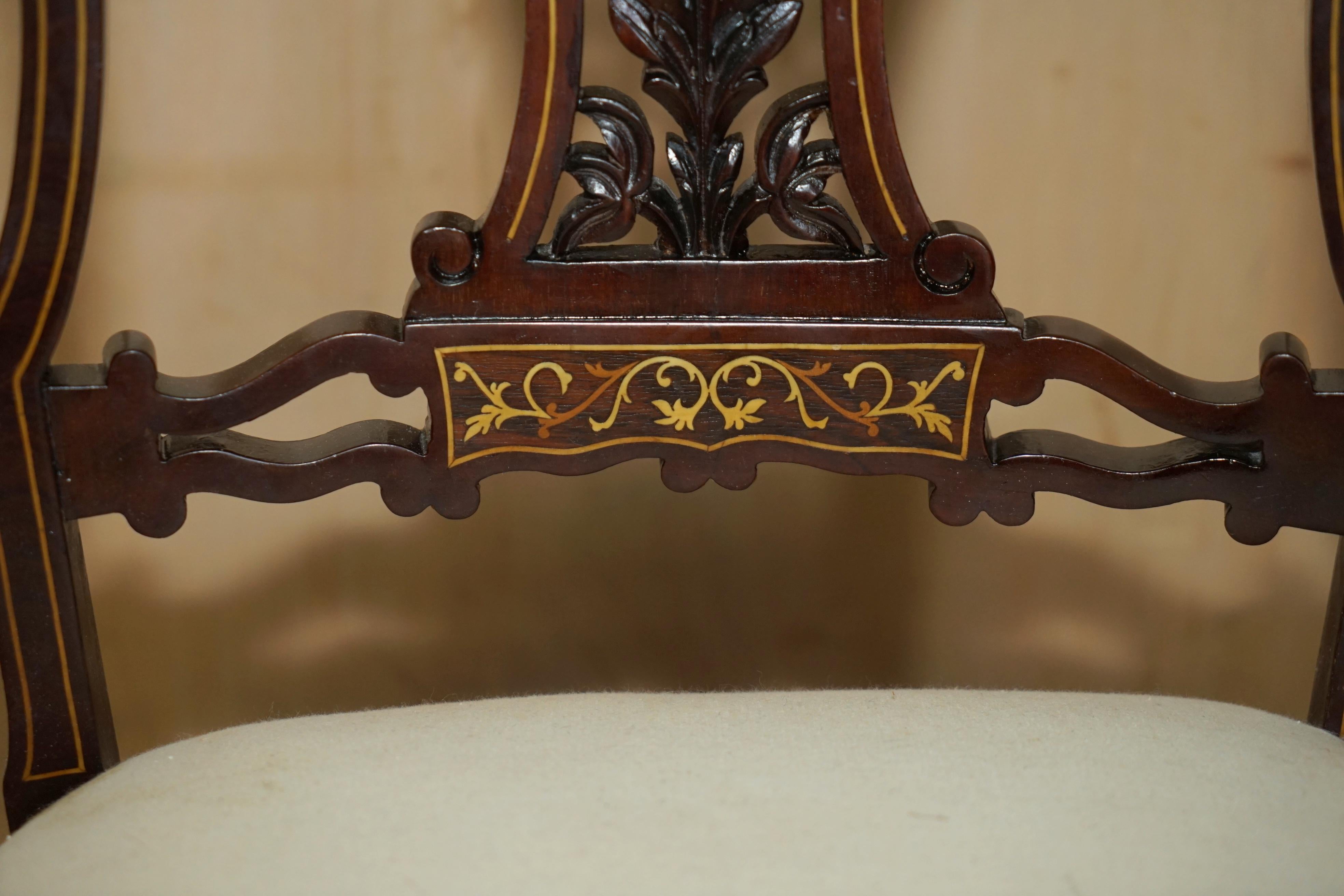 ANTIQUE VICTORIAN HARDWOOD SALON NURSING CHAIR WITH STUNNiNG INLAID BACK PANEL For Sale 2
