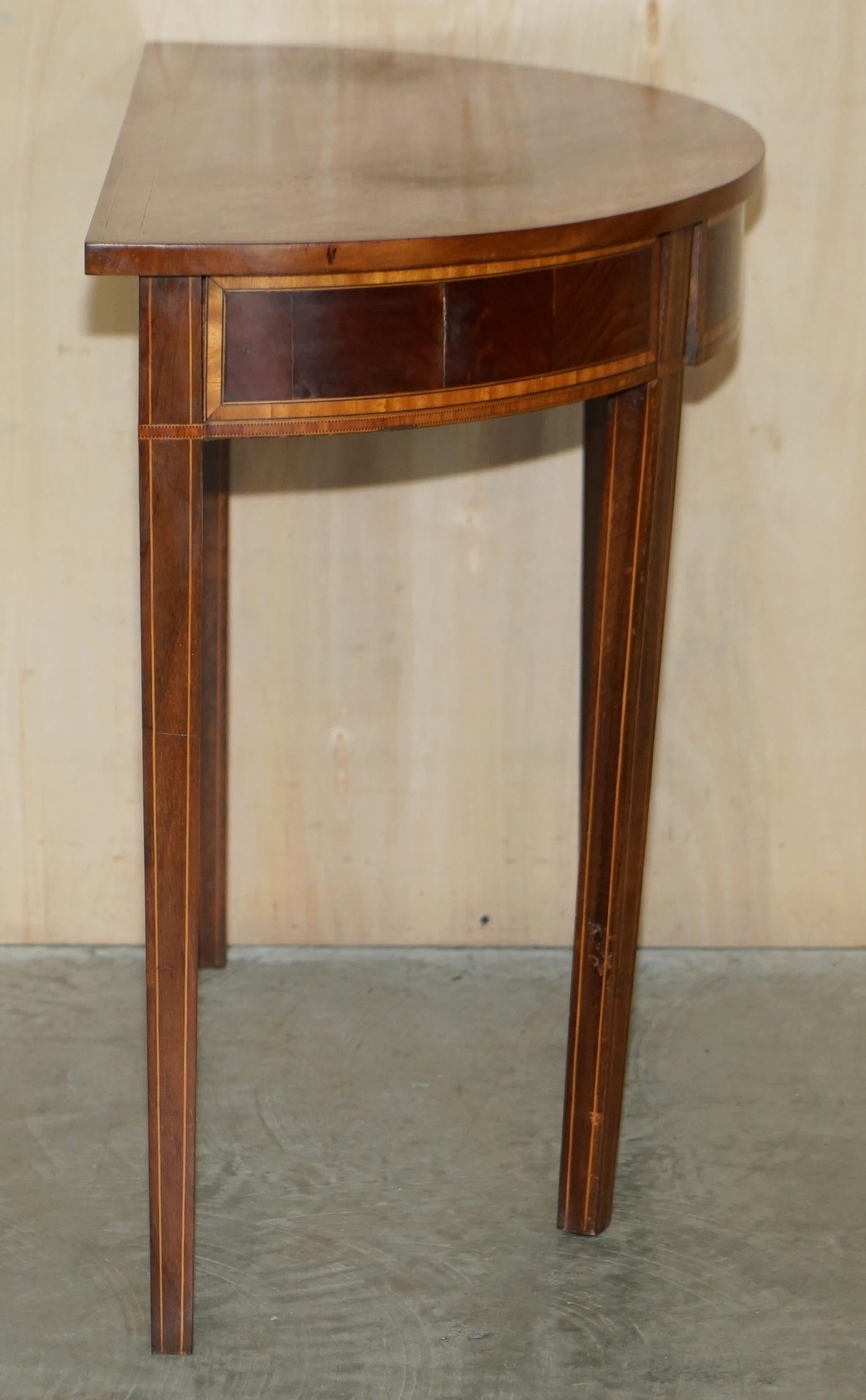 ANTIQUE ViCTORIAN HARDWOOD & WALNUT DEMI LUNE HALF MOON ONE DRAWER CONSOLE TABLE For Sale 2
