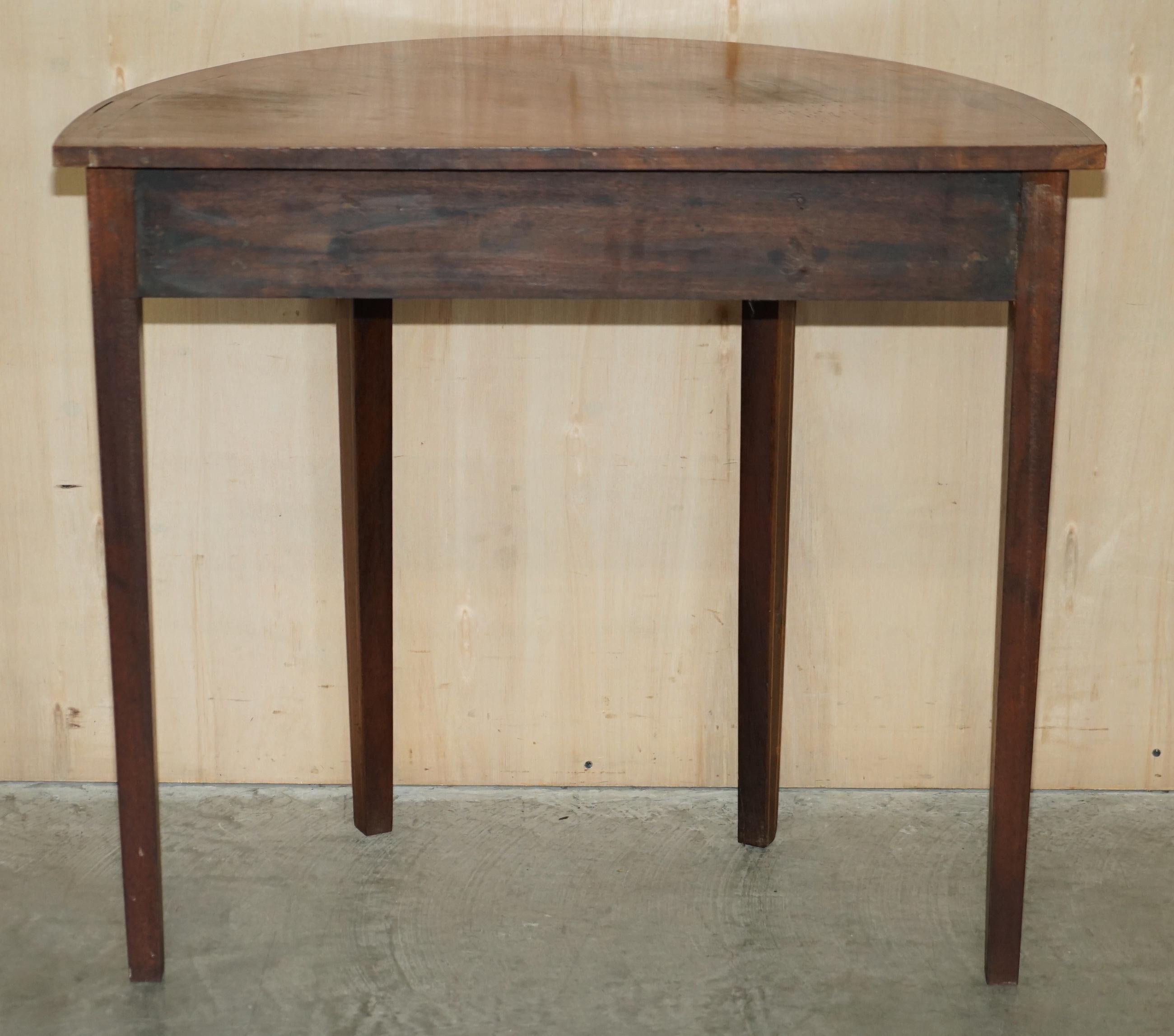 ANTIQUE ViCTORIAN HARDWOOD & WALNUT DEMI LUNE HALF MOON ONE DRAWER CONSOLE TABLE For Sale 3