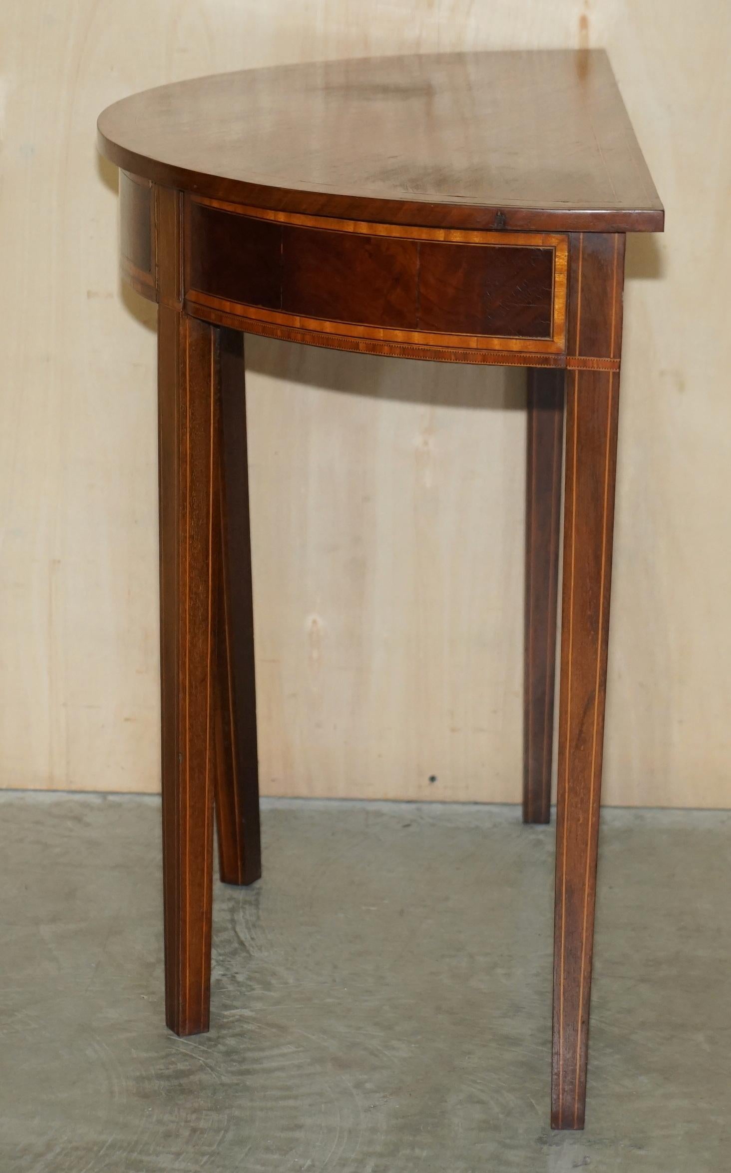 ANTIQUE ViCTORIAN HARDWOOD & WALNUT DEMI LUNE HALF MOON ONE DRAWER CONSOLE TABLE For Sale 4