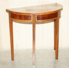 ANTIQUE ViCTORIAN HARDWOOD & WALNUT DEMI LUNE HALF MOON ONE DRAWER CONSOLE TABLE