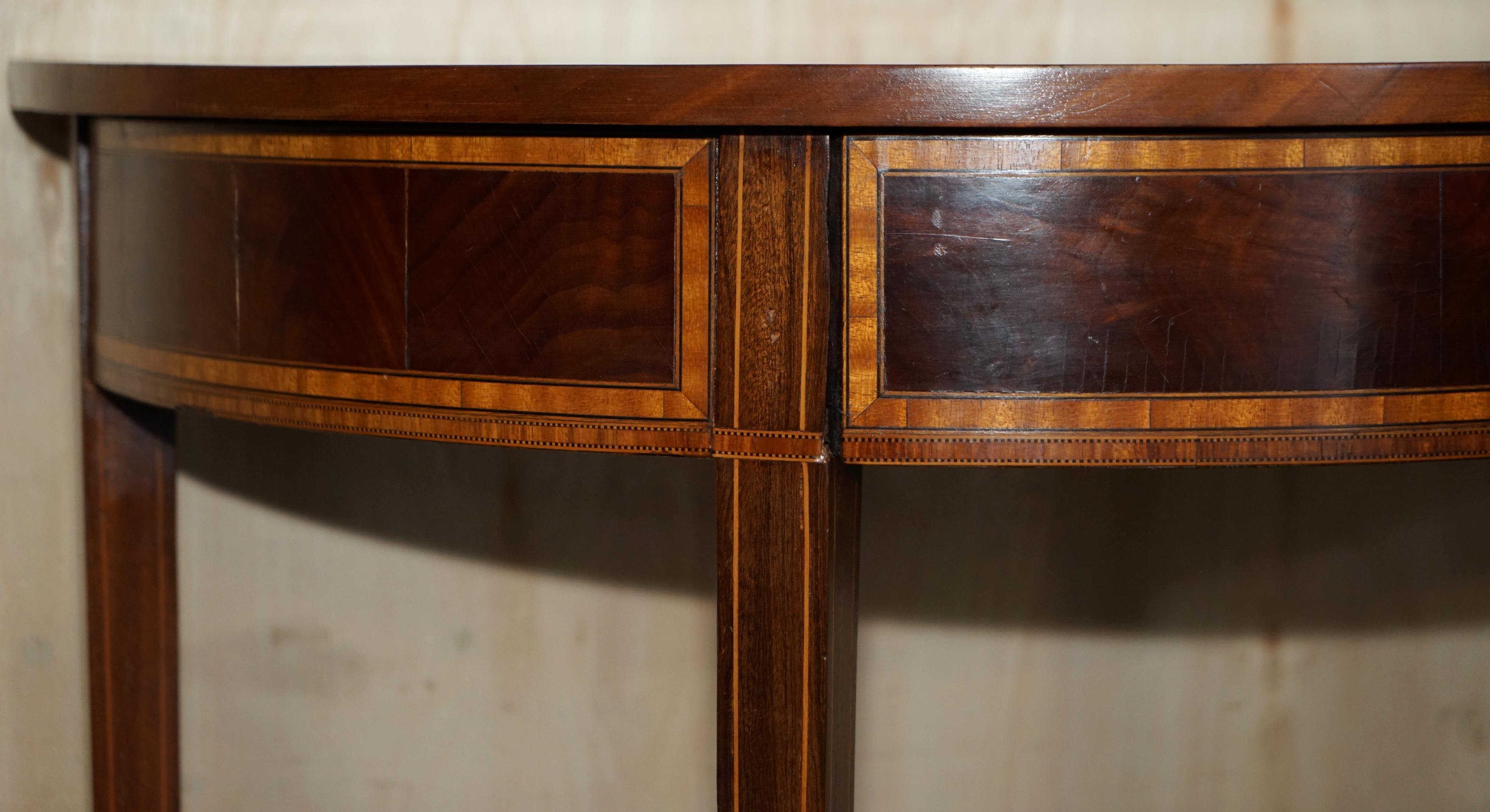 Victorian ANTIQUE ViCTORIAN HARDWOOD & WALNUT DEMI LUNE HALF MOON ONE DRAWER CONSOLE TABLE For Sale