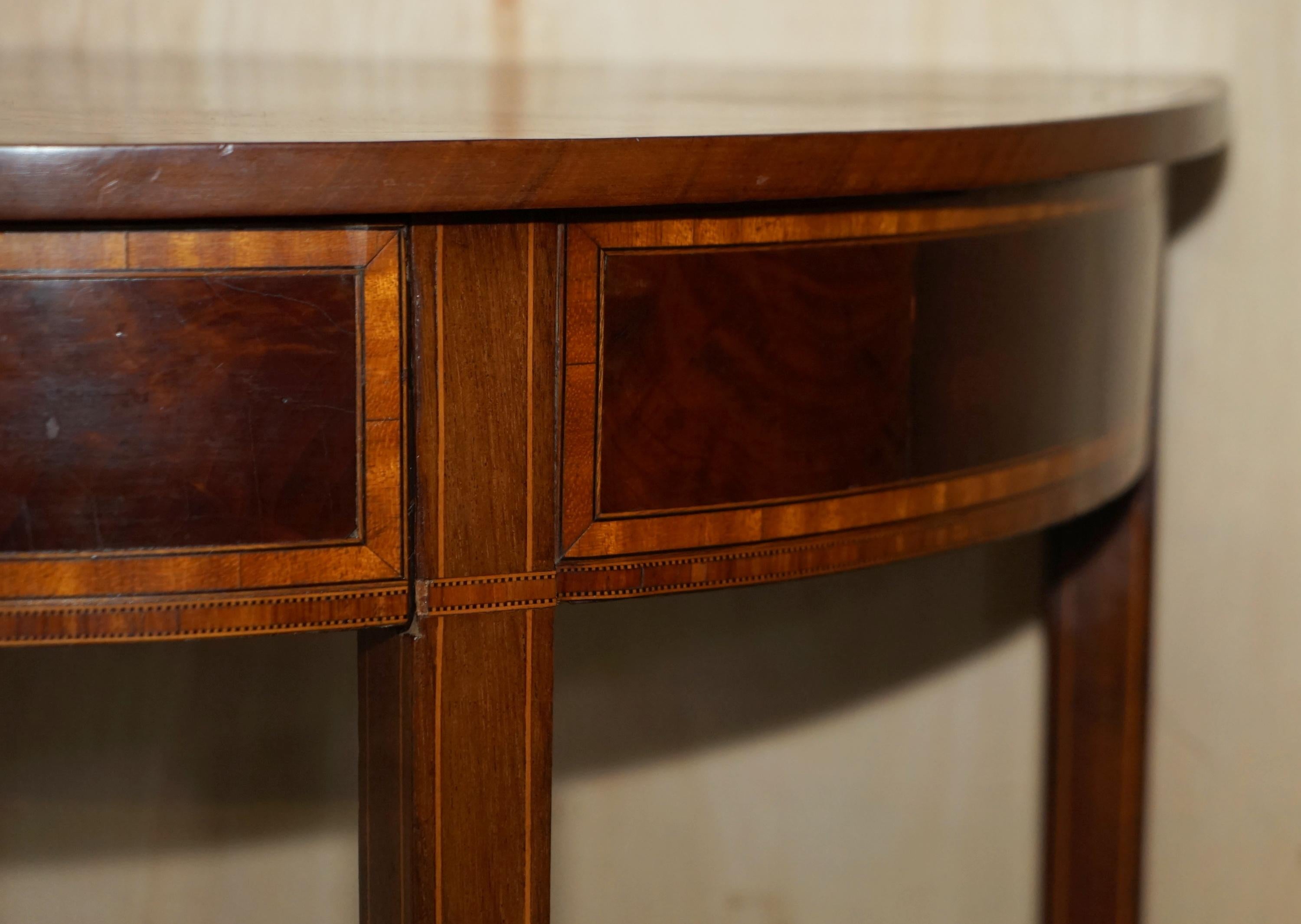 Hand-Crafted ANTIQUE ViCTORIAN HARDWOOD & WALNUT DEMI LUNE HALF MOON ONE DRAWER CONSOLE TABLE For Sale