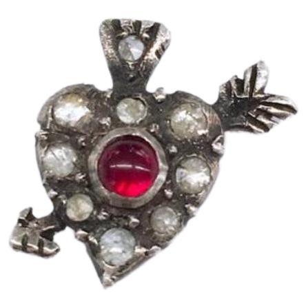 Antike viktorianische Herz- und Pfeil-Ohrringe mit Diamanten im Rosenschliff und Anhänger Damen