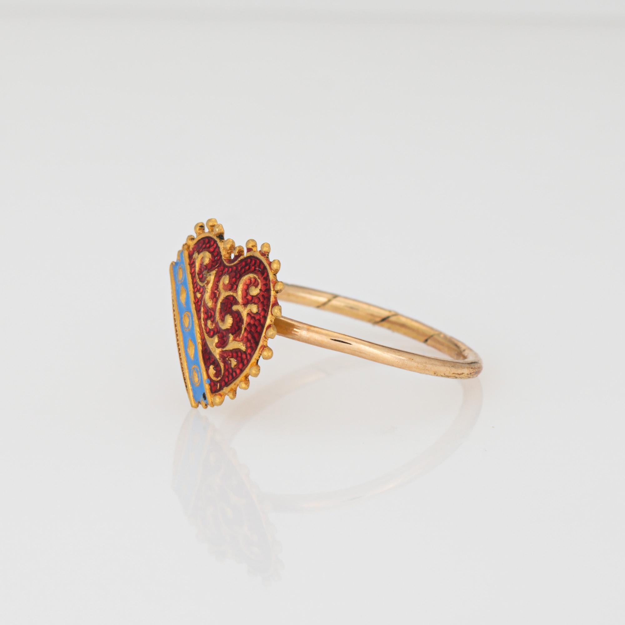 Women's Antique Victorian Heart Enamel Conversion Ring 18k Yellow Gold Sz 3 Pinky