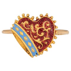 Antique Victorian Heart Enamel Conversion Ring 18k Yellow Gold Sz 3 Pinky