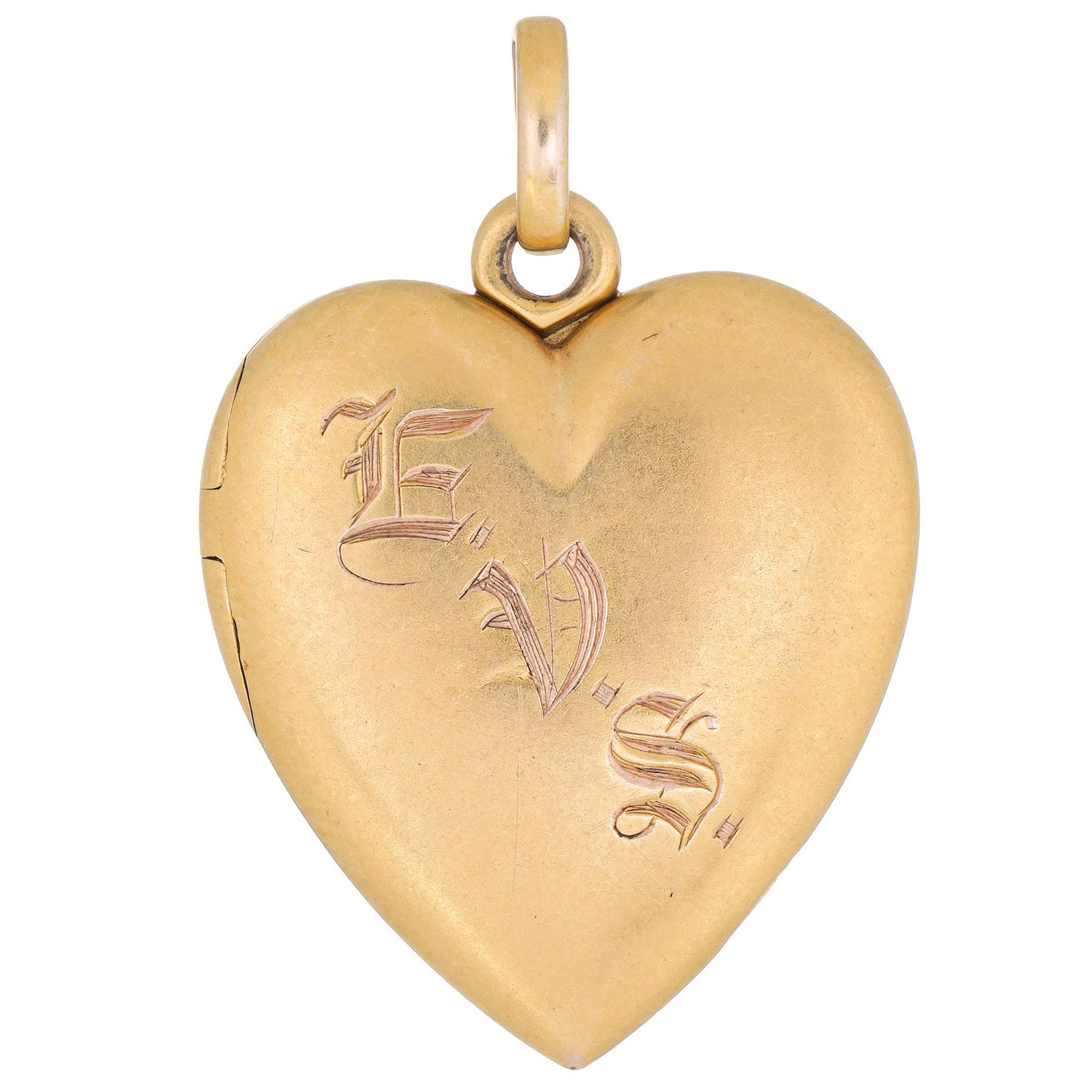 Antique Victorian Heart Locket 14 Karat Gold Vintage Jewelry Picture Pendant