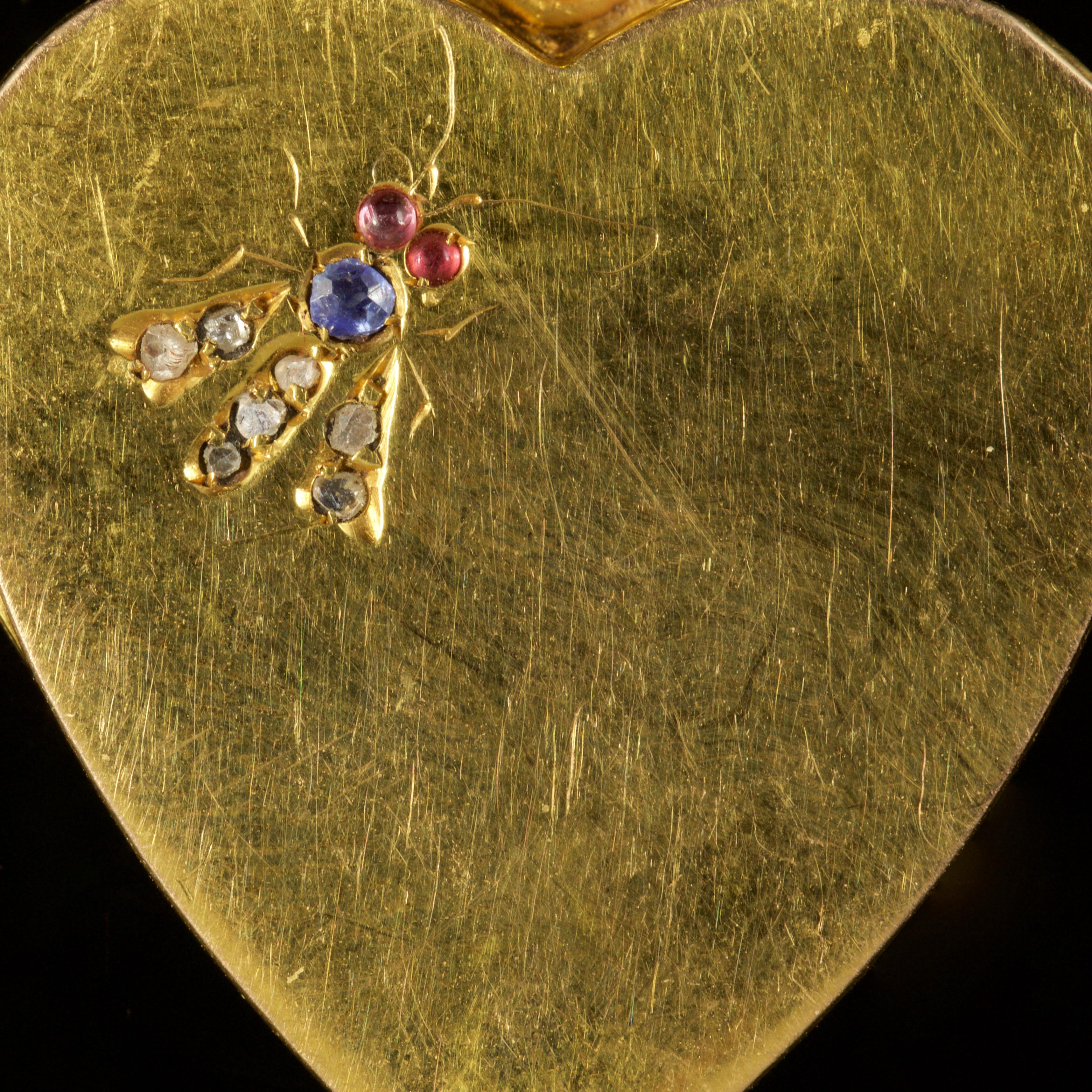 Antique Victorian Heart Locket 18 Carat Gold Diamond Sapphire Ruby, circa 1880 In Excellent Condition In Lancaster, Lancashire