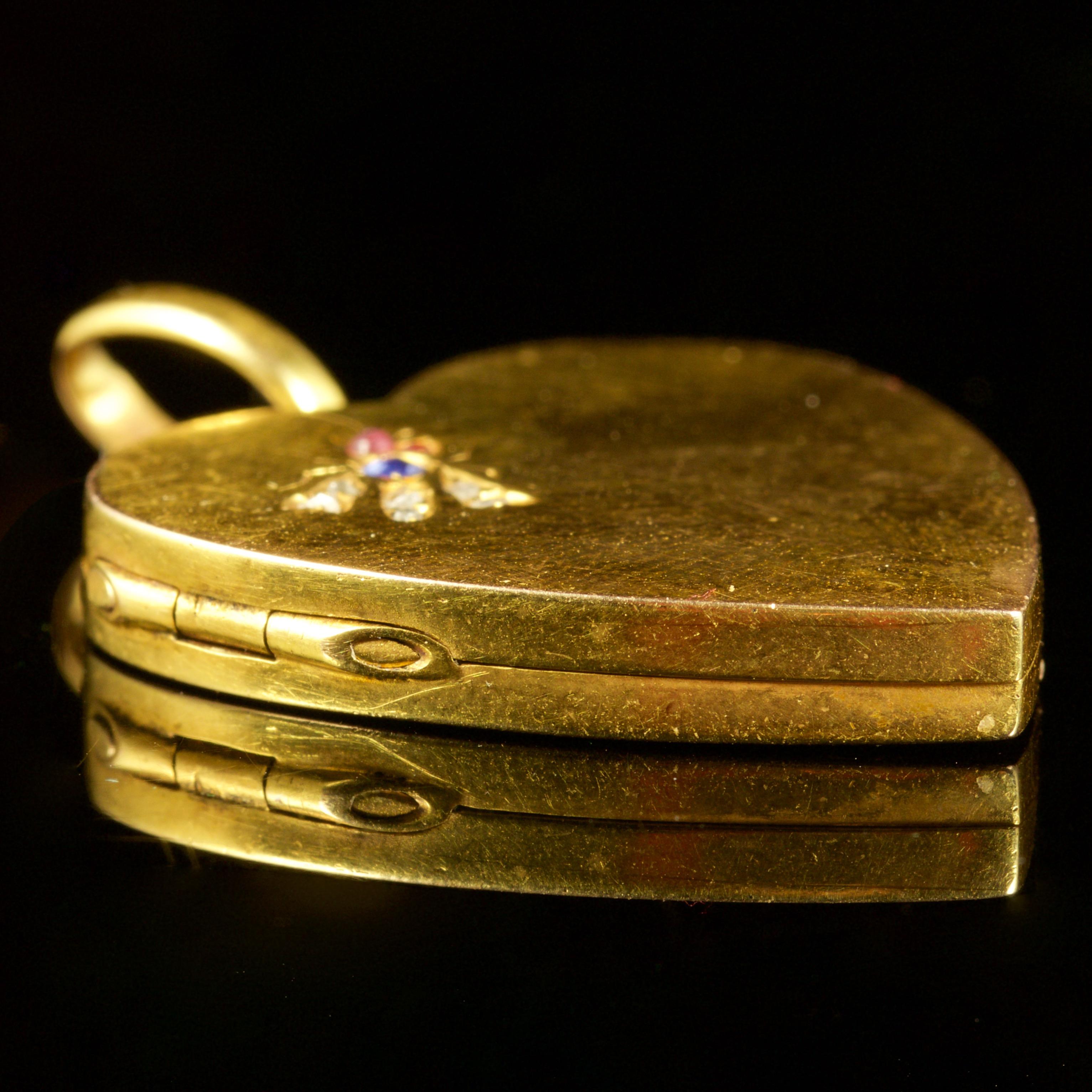 Women's Antique Victorian Heart Locket 18 Carat Gold Diamond Sapphire Ruby, circa 1880