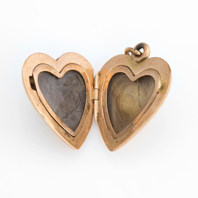 Antique Victorian Heart Locket c1899 Pendant 14k Rose Gold Hair Jewelry Initials For Sale at 1stdibs