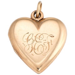 Antique Victorian Heart Locket c1899 Pendant 14k Rose Gold Hair Jewelry Initials