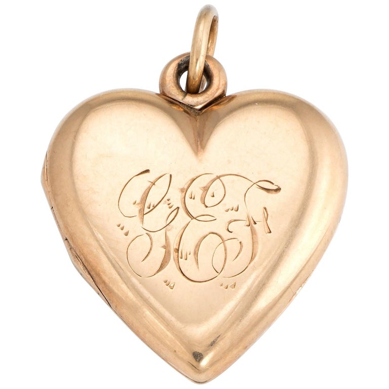 Antique Victorian Heart Locket c1899 Pendant 14k Rose Gold Hair Jewelry Initials For Sale at 1stdibs