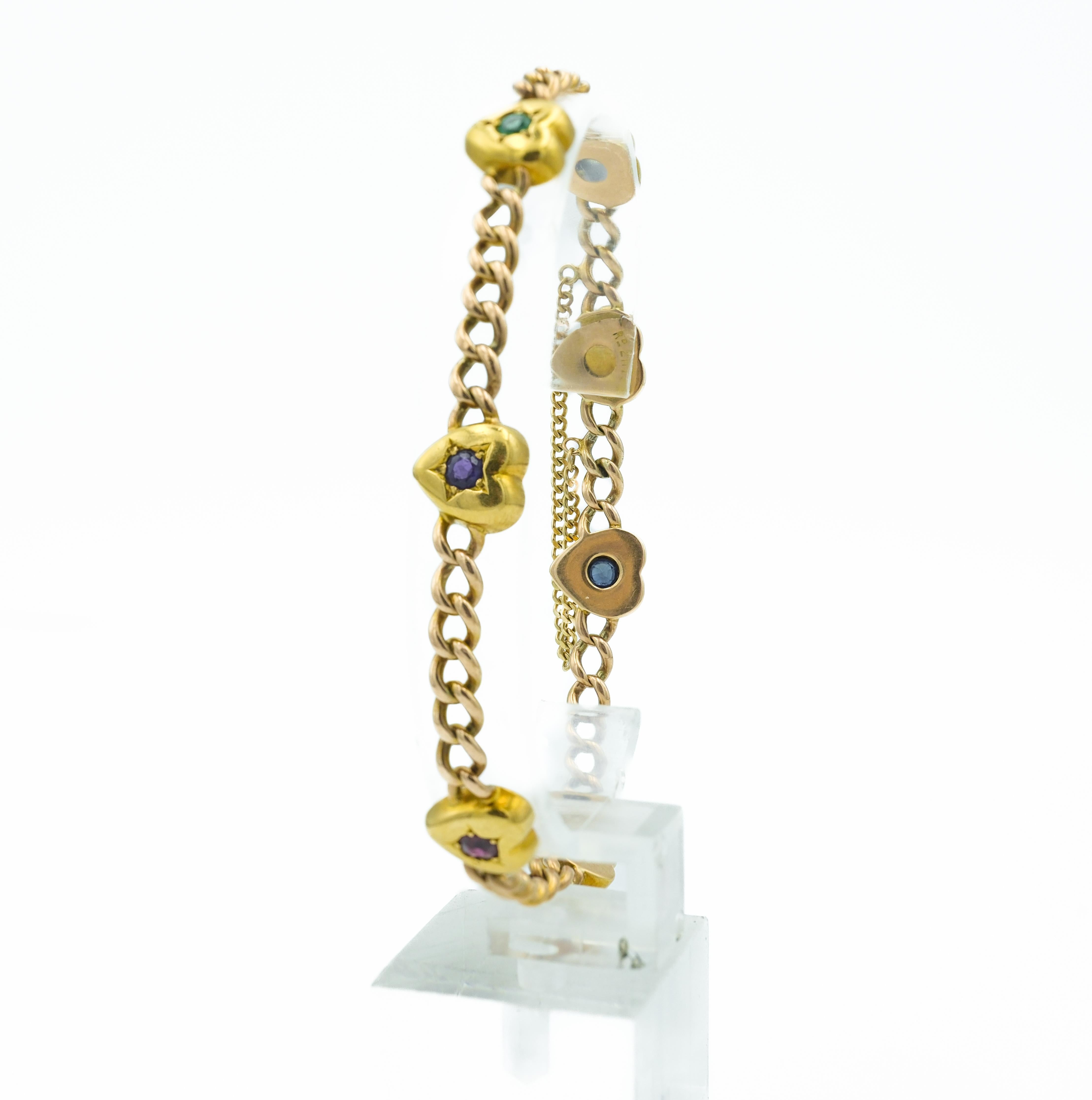 Antique Victorian Heart Shaped 'Dearest' Acrostic Bracelet 14 Karat Rose Gold In Good Condition For Sale In Fairfield, CT