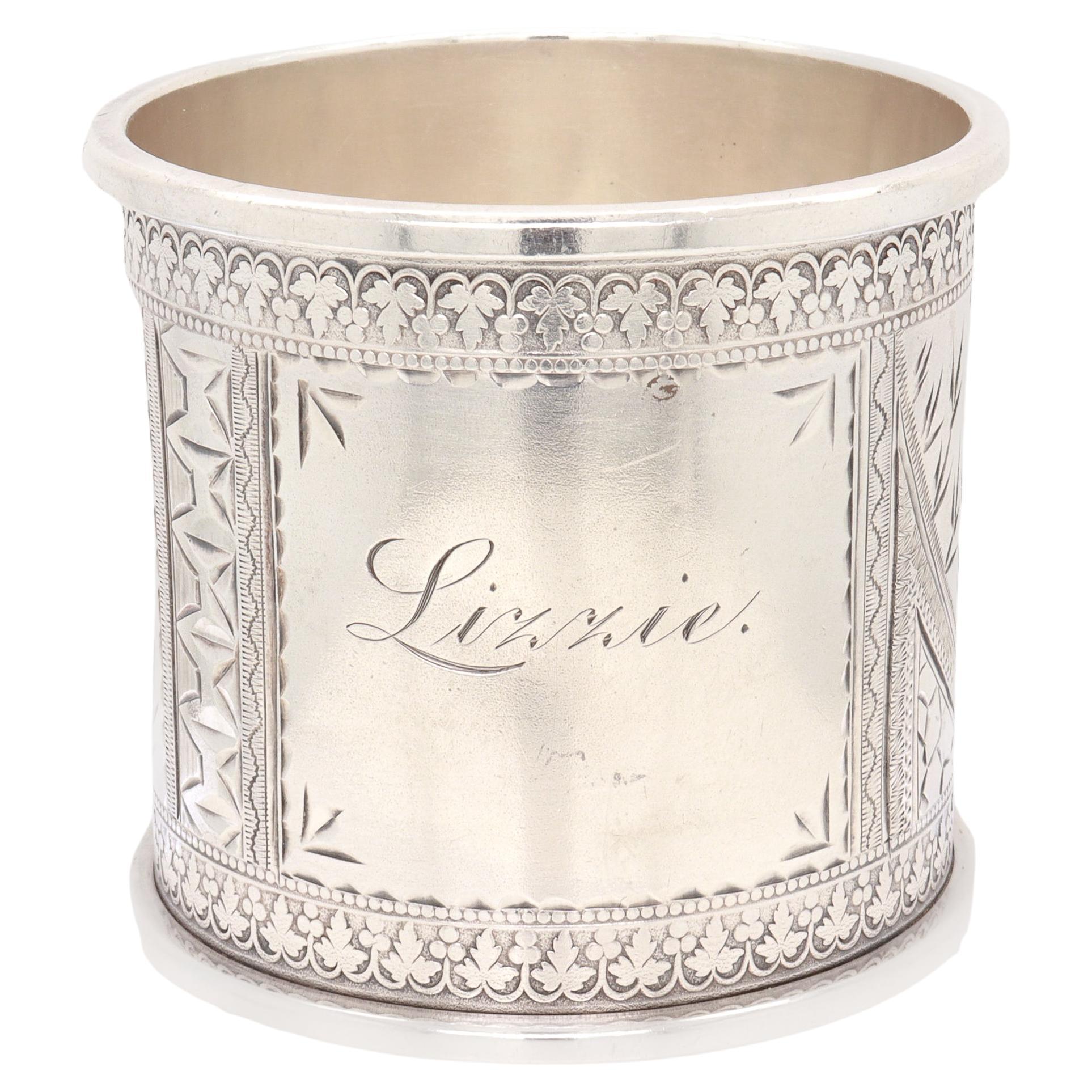 Antique Victorian Heavy Gauged Sterling Silver Napkin Ring Engraved 'Lizzie'