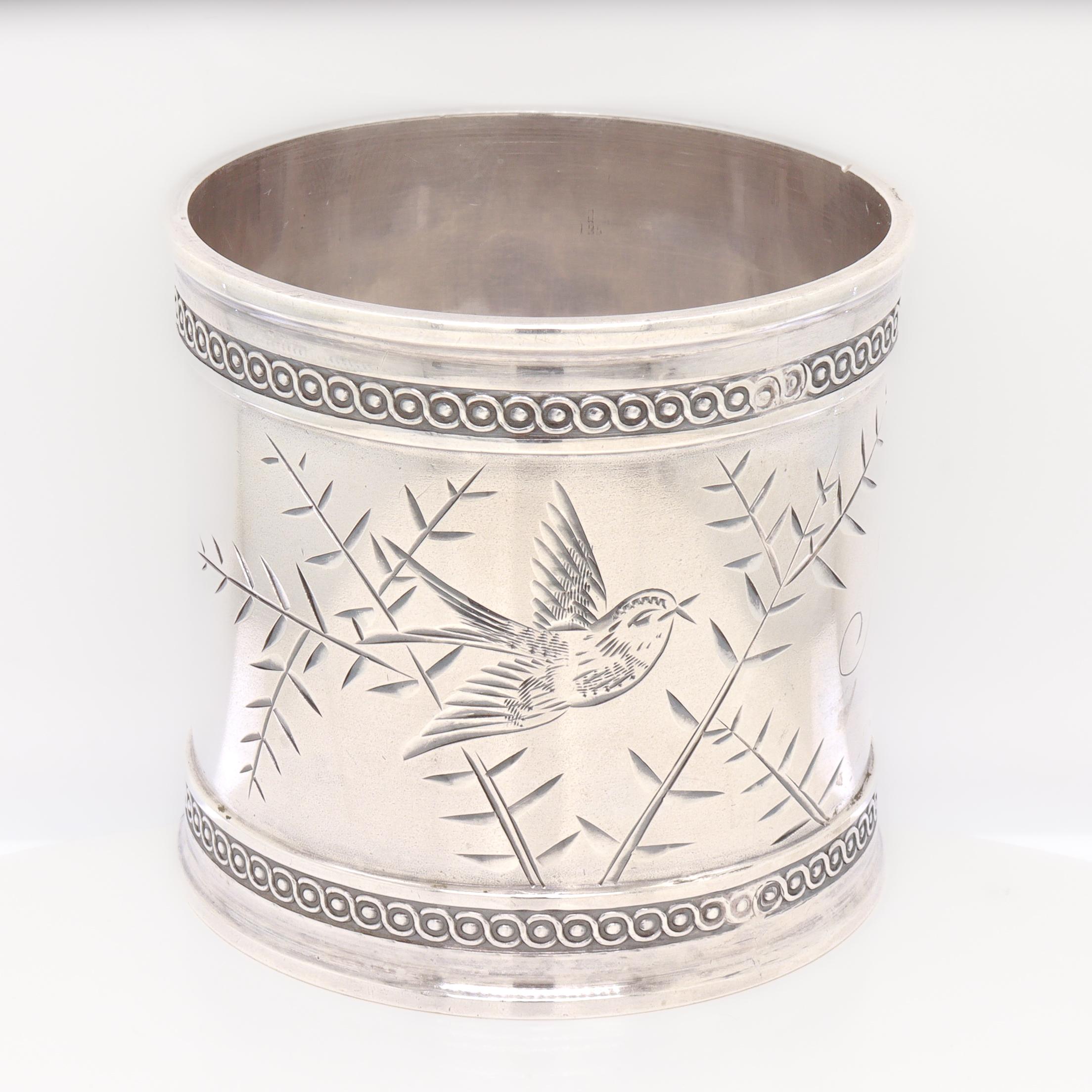 19th Century Antique Victorian Heavy Gauged Sterling Silver Napkin Ring Engraved 'Nannie' For Sale