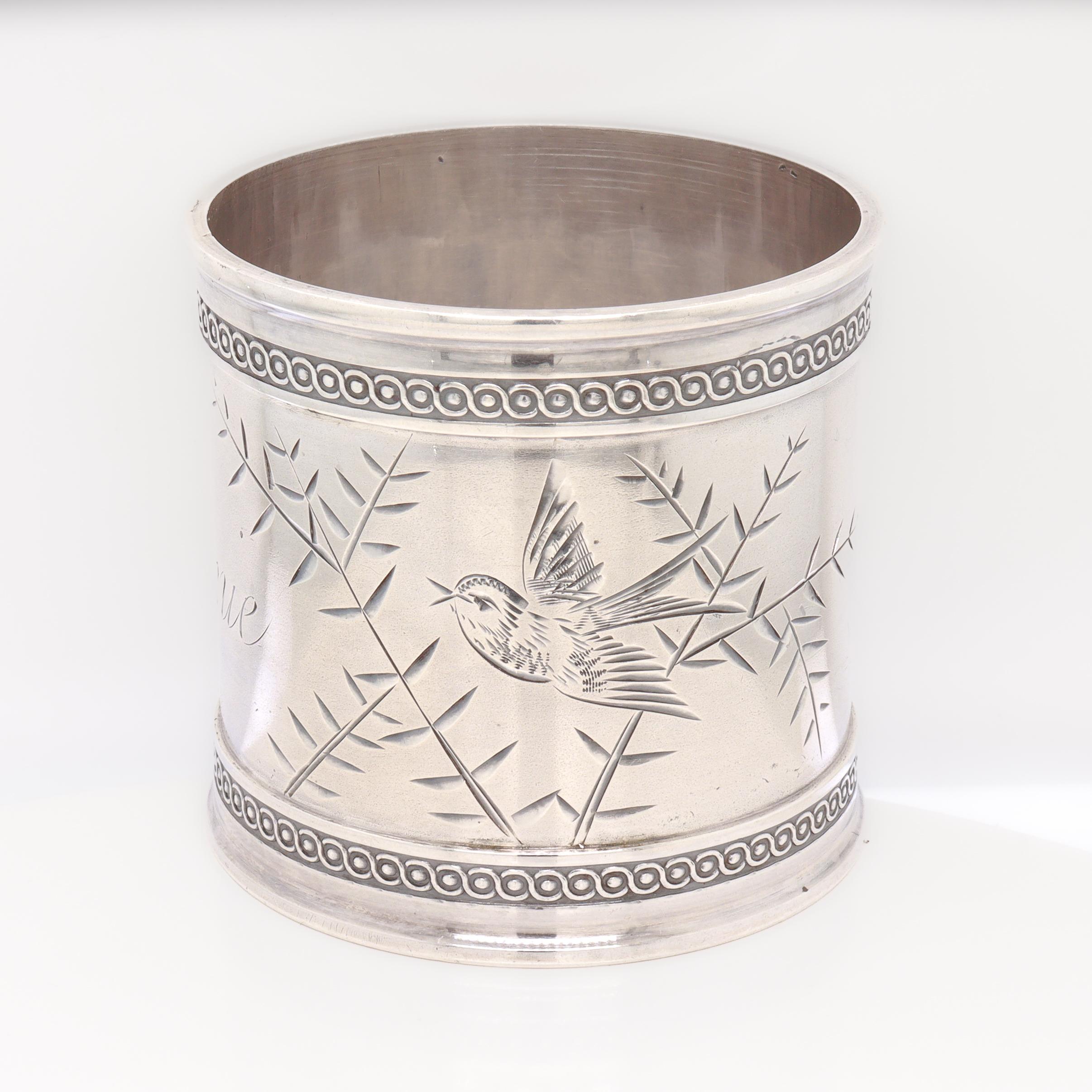 Antique Victorian Heavy Gauged Sterling Silver Napkin Ring Engraved 'Nannie' For Sale 2
