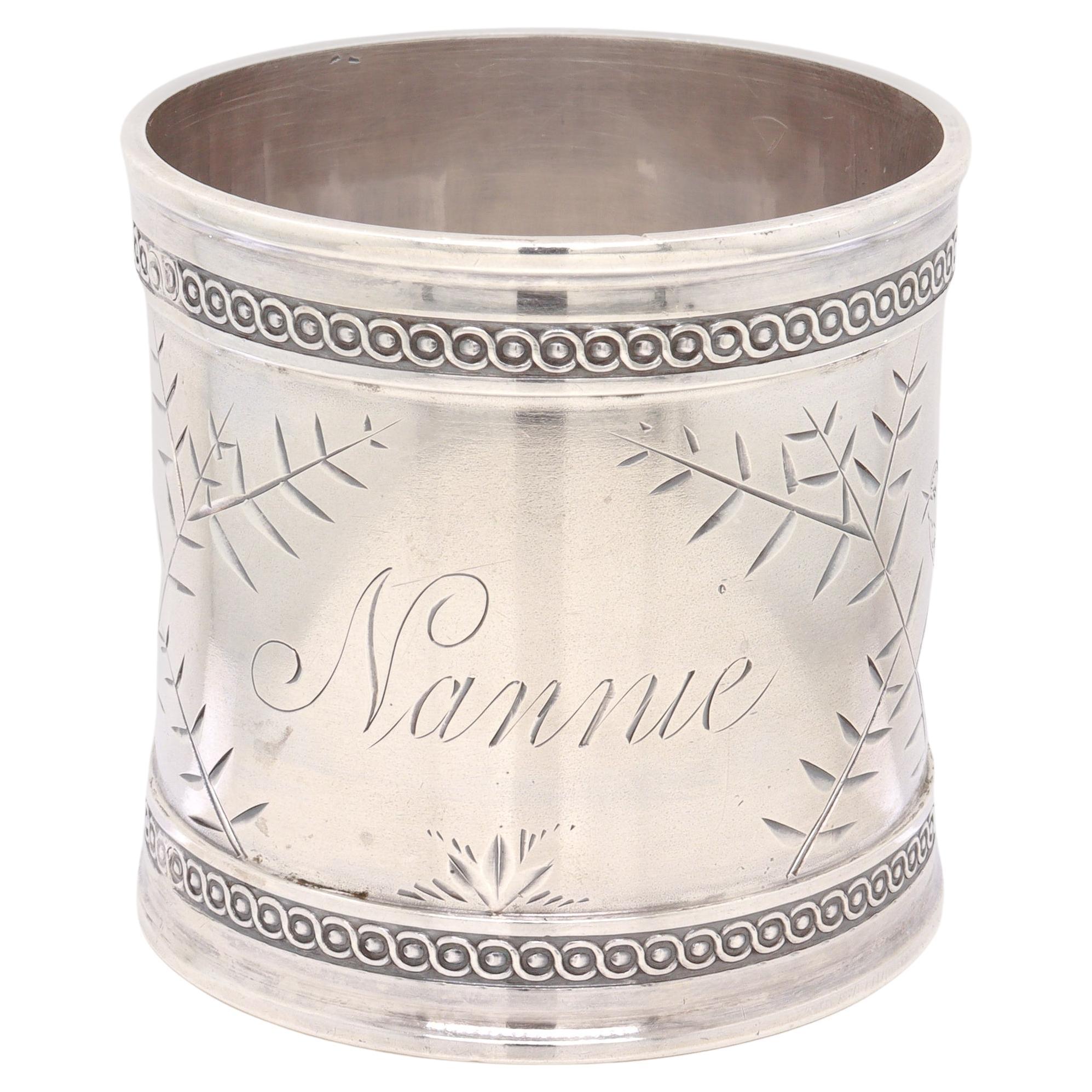 Antique Victorian Heavy Gauged Sterling Silver Napkin Ring Engraved 'Nannie' For Sale