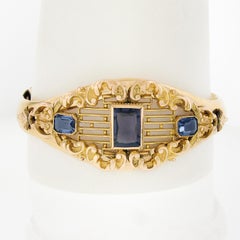 Antique Victorian Heavy Gold Filled Purple Stones Repousse Hinged Open Bracelet