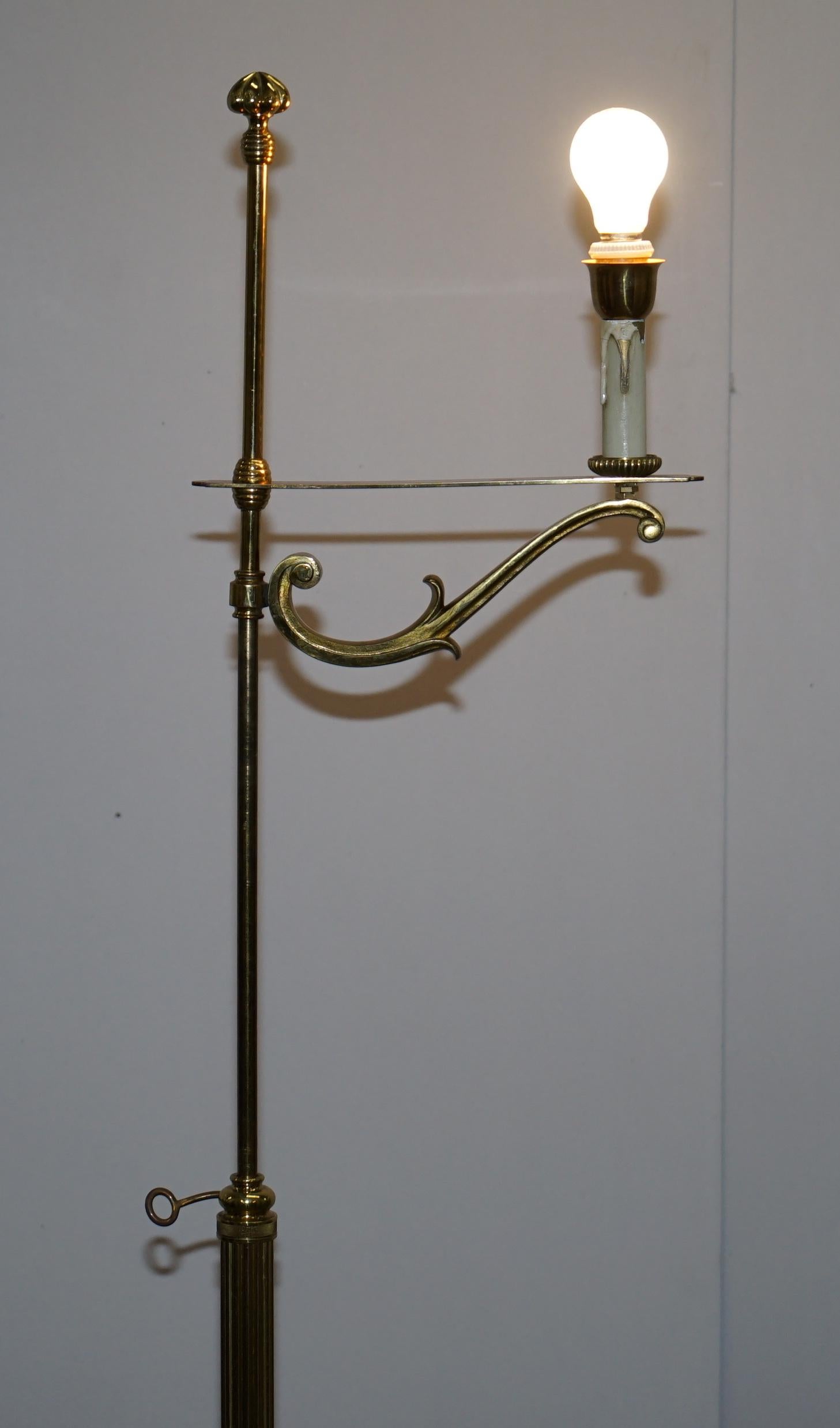 Antique Victorian Height Adjustable Brass Floor Standing Lamp Gas to Electric 2