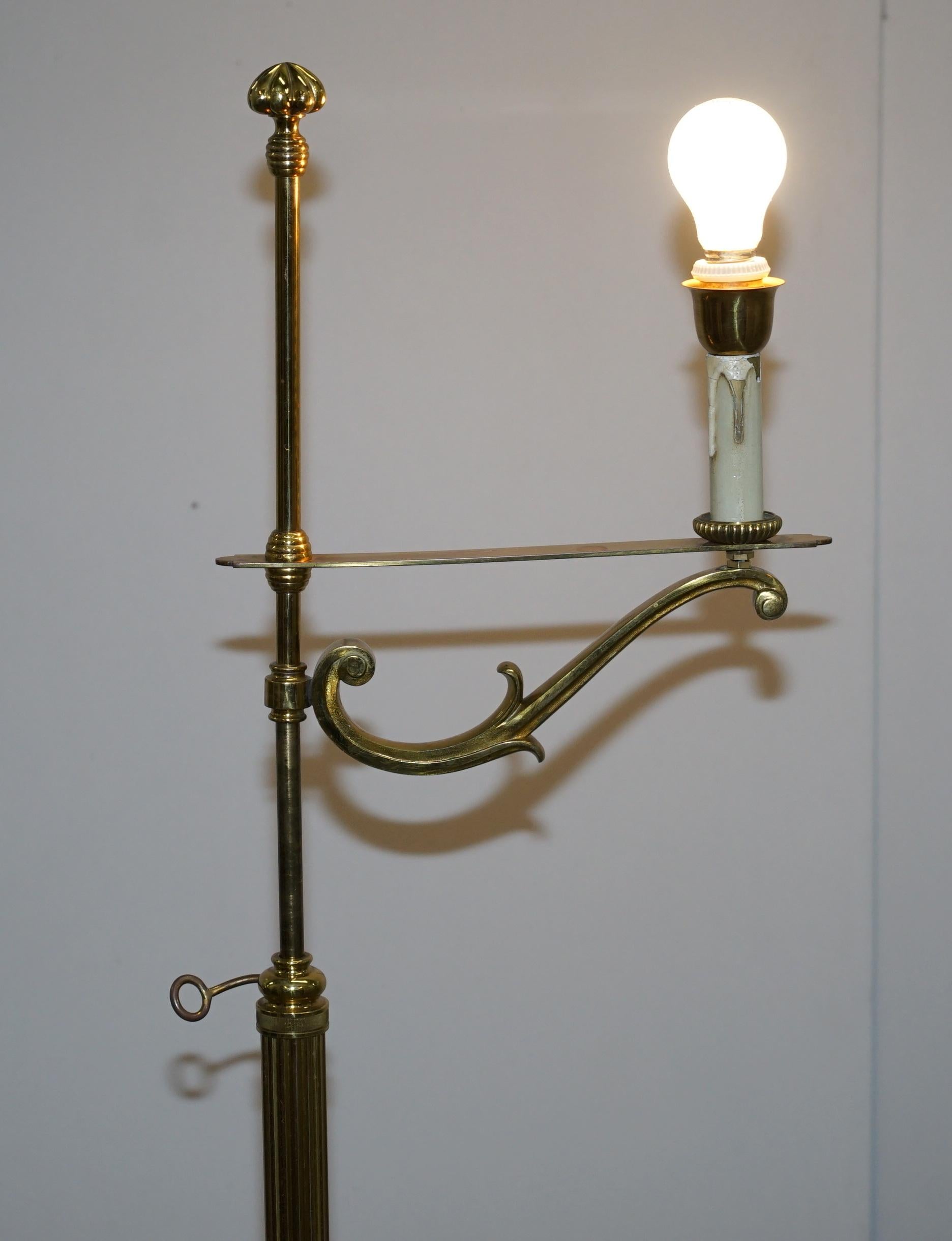 High Victorian Antique Victorian Height Adjustable Brass Floor Standing Lamp Gas to Electric