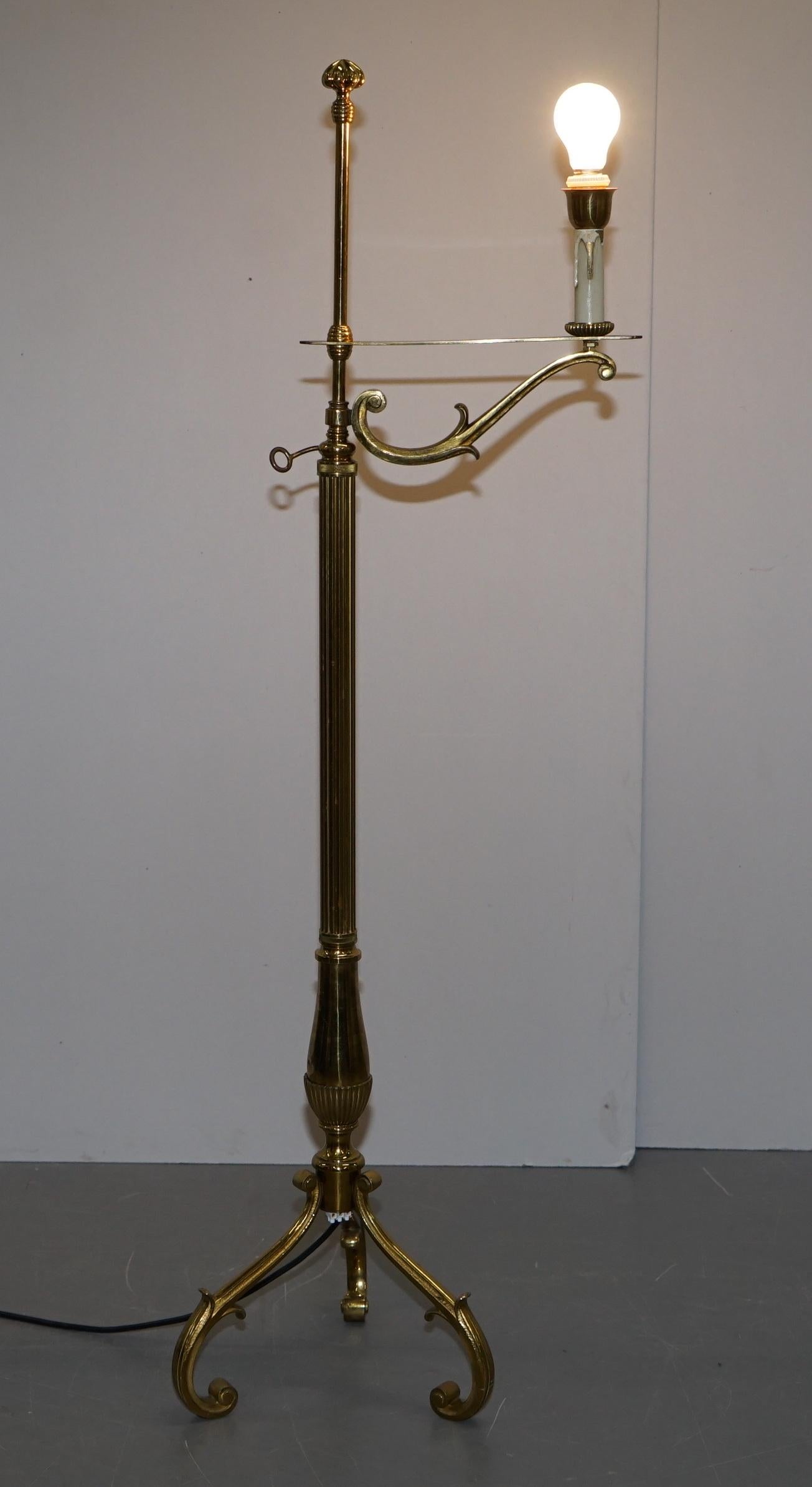 Late 19th Century Antique Victorian Height Adjustable Brass Floor Standing Lamp Gas to Electric