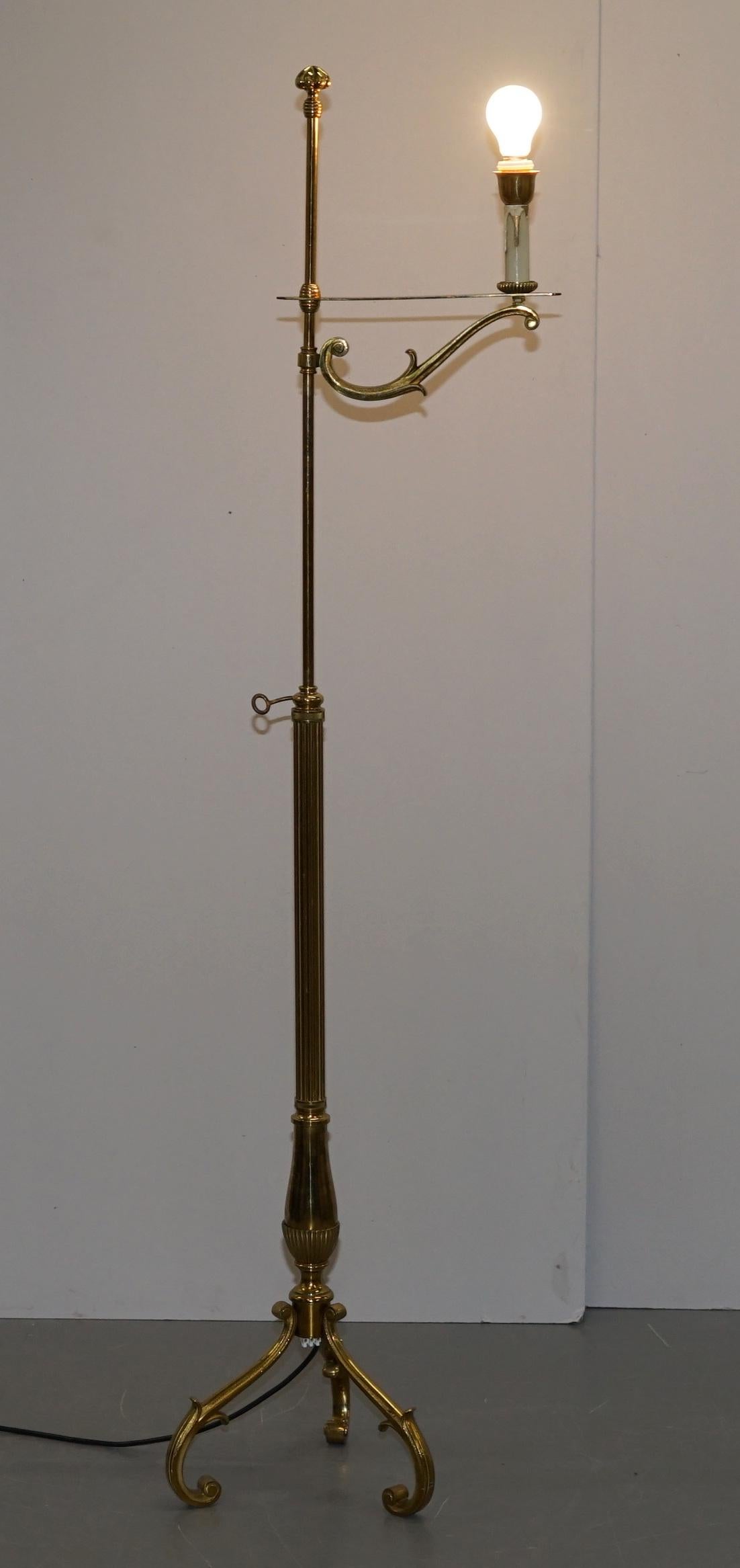 Antique Victorian Height Adjustable Brass Floor Standing Lamp Gas to Electric 1