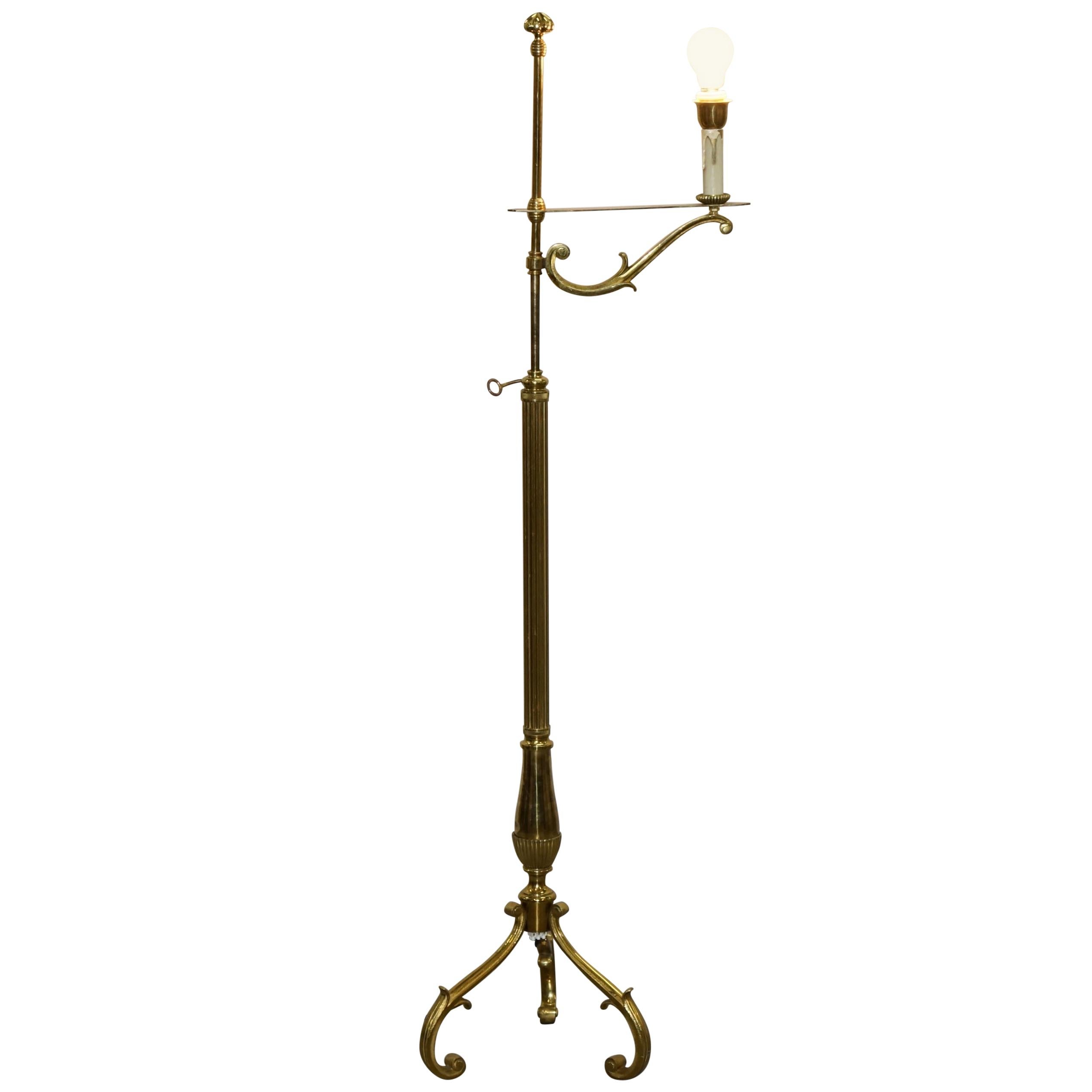 Antique Victorian Height Adjustable Brass Floor Standing Lamp Gas to Electric