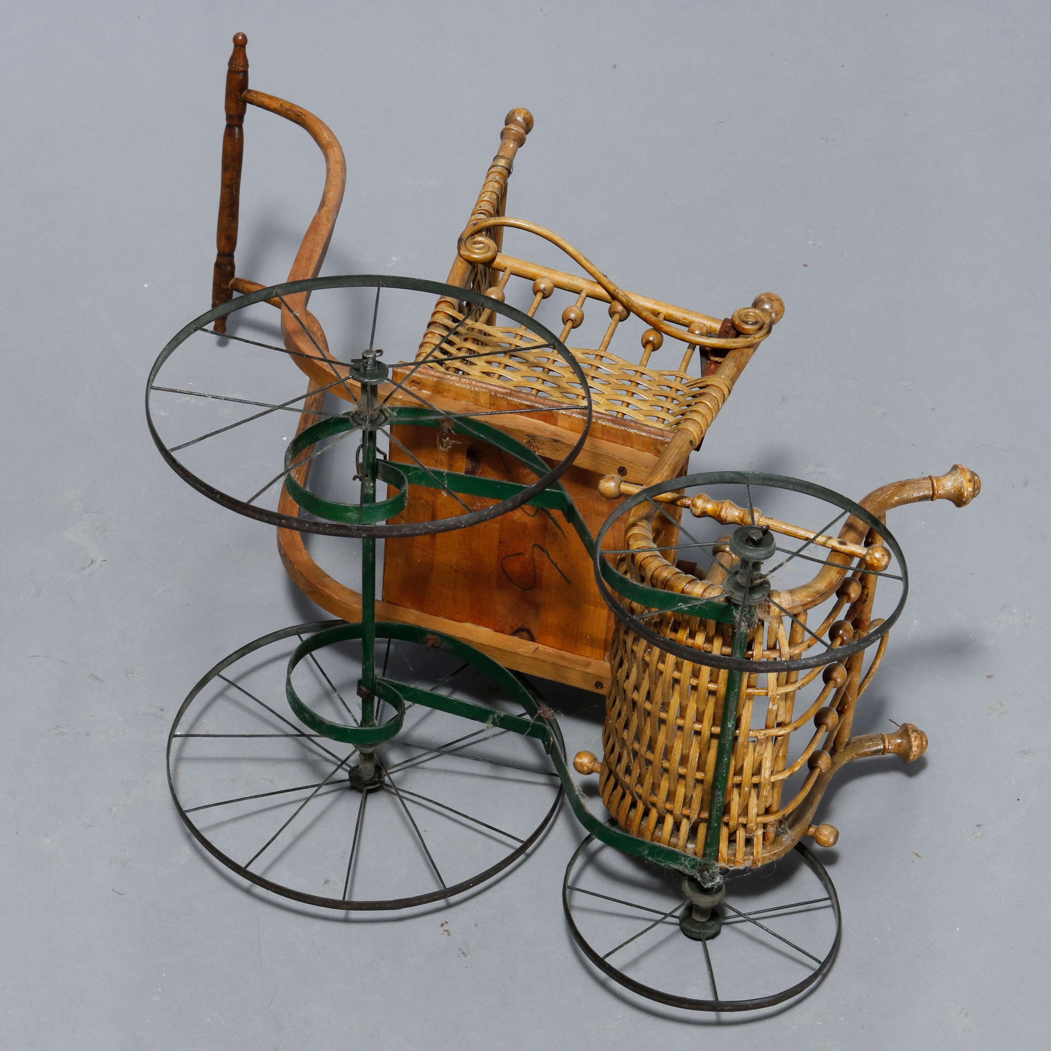 Antique Victorian Heywood Wakefield Stick & Ball Wicker Doll Buggy, Circa 1890 1