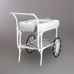 Antique Victorian Heywood Wakefield Wicker Serving Tea Cart, Circa 1890