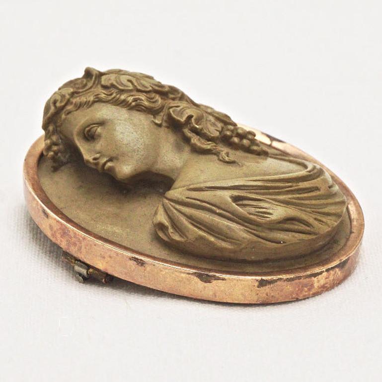 Women's or Men's Antique Victorian High Relief Lava Cameo Brooch with a Gold Filled Setting For Sale