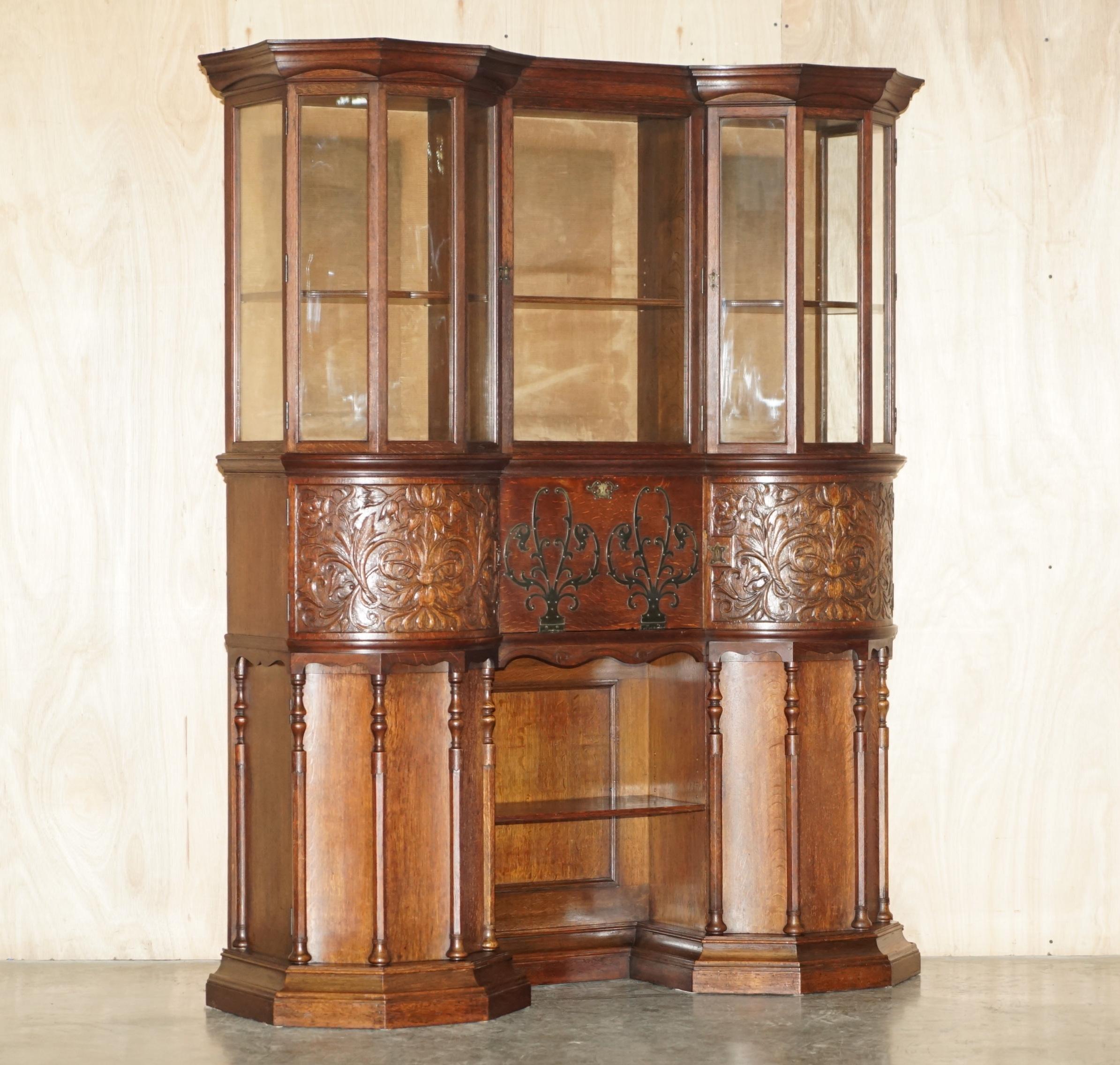 Gothic Revival Antique Victorian Holland & Sons Mount Street London Hand Carved Display Cabinet For Sale