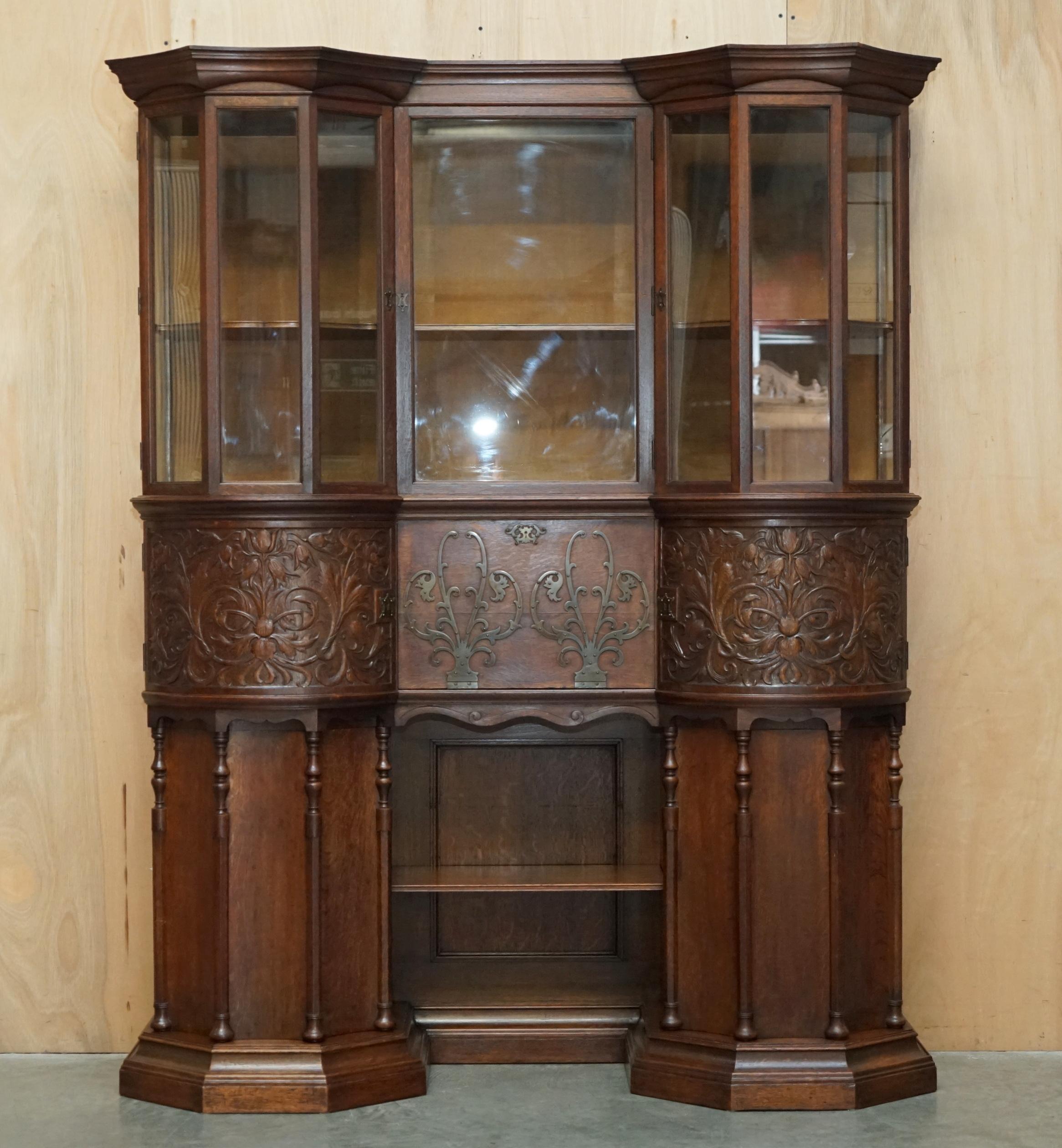 English Antique Victorian Holland & Sons Mount Street London Hand Carved Display Cabinet For Sale