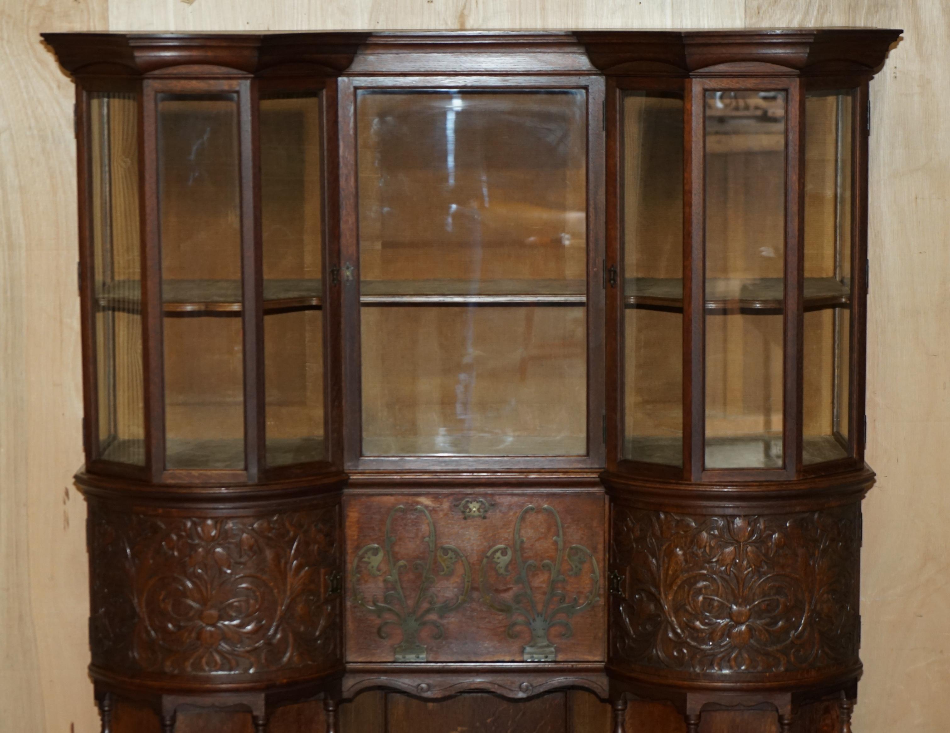 Hand-Crafted Antique Victorian Holland & Sons Mount Street London Hand Carved Display Cabinet For Sale