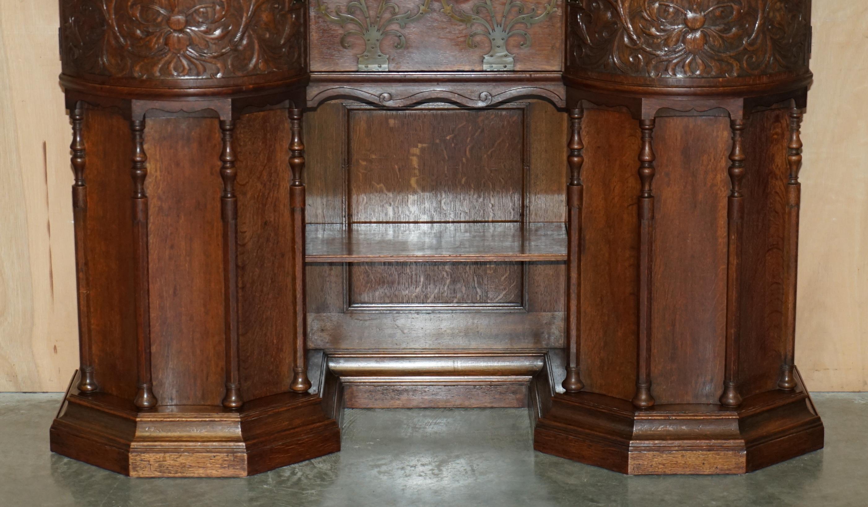 Glass Antique Victorian Holland & Sons Mount Street London Hand Carved Display Cabinet For Sale