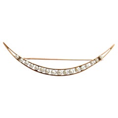 Antique Victorian Honeymoon Brooch 10k Gold Crescent Moon Seed Pearl Brooch