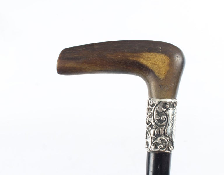 Antique Victorian Horn Handled Walking Cane Stick Silver Handle, 1922 at  1stDibs