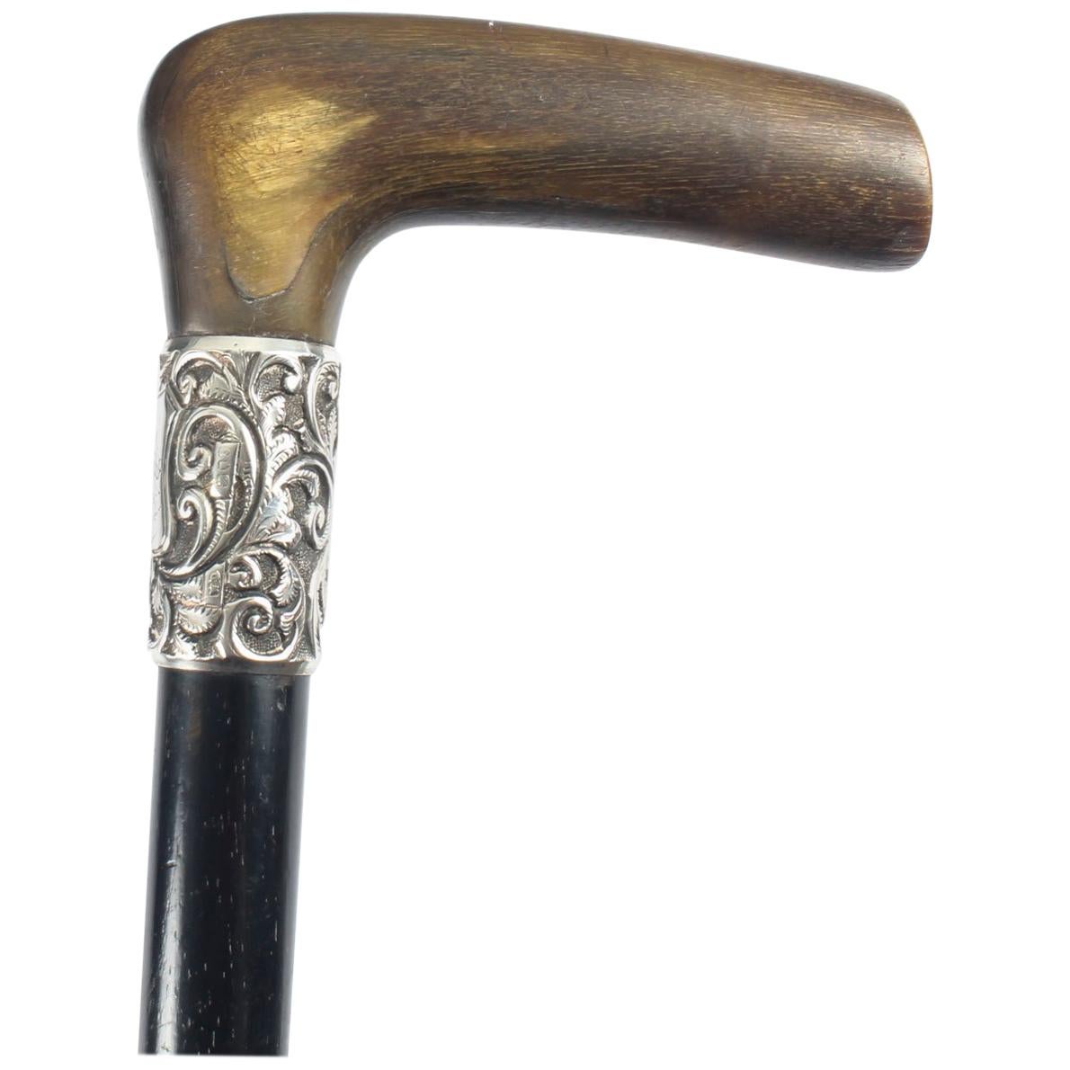 Antique Victorian Horn Handled Walking Cane Stick Silver Handle, 19th  Century at 1stDibs