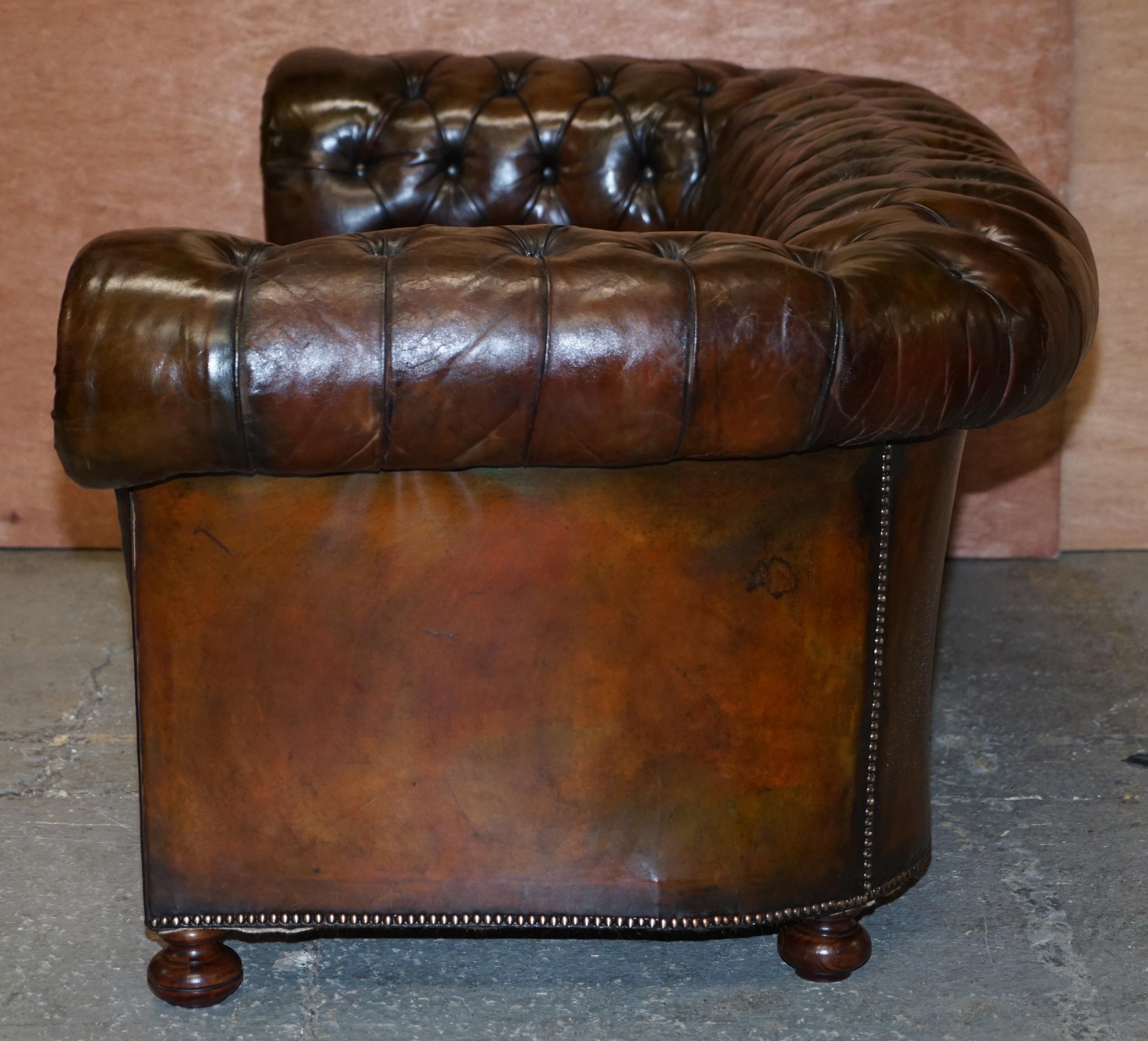 Antique Victorian Horse Hair Filled Chesterfield Cigar Brown Leather Club Sofa 9
