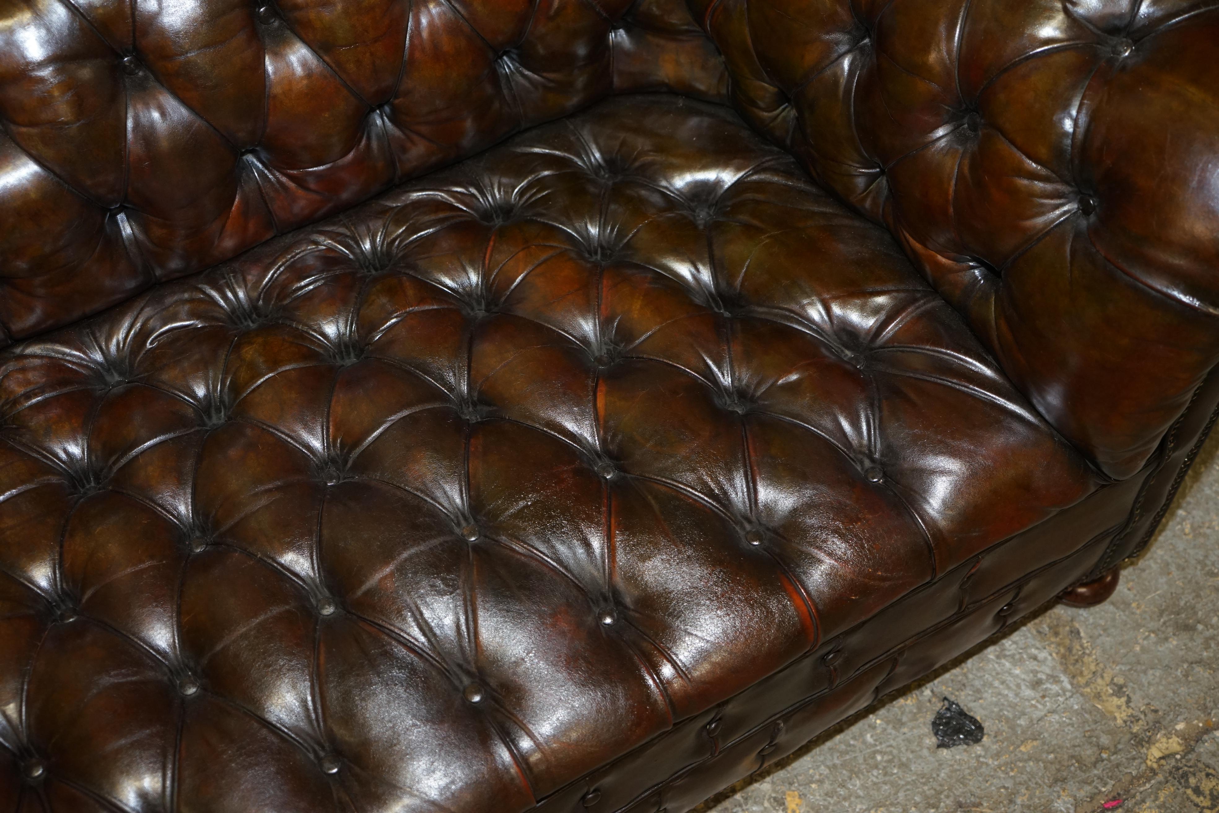 Hand-Crafted Antique Victorian Horse Hair Filled Chesterfield Cigar Brown Leather Club Sofa