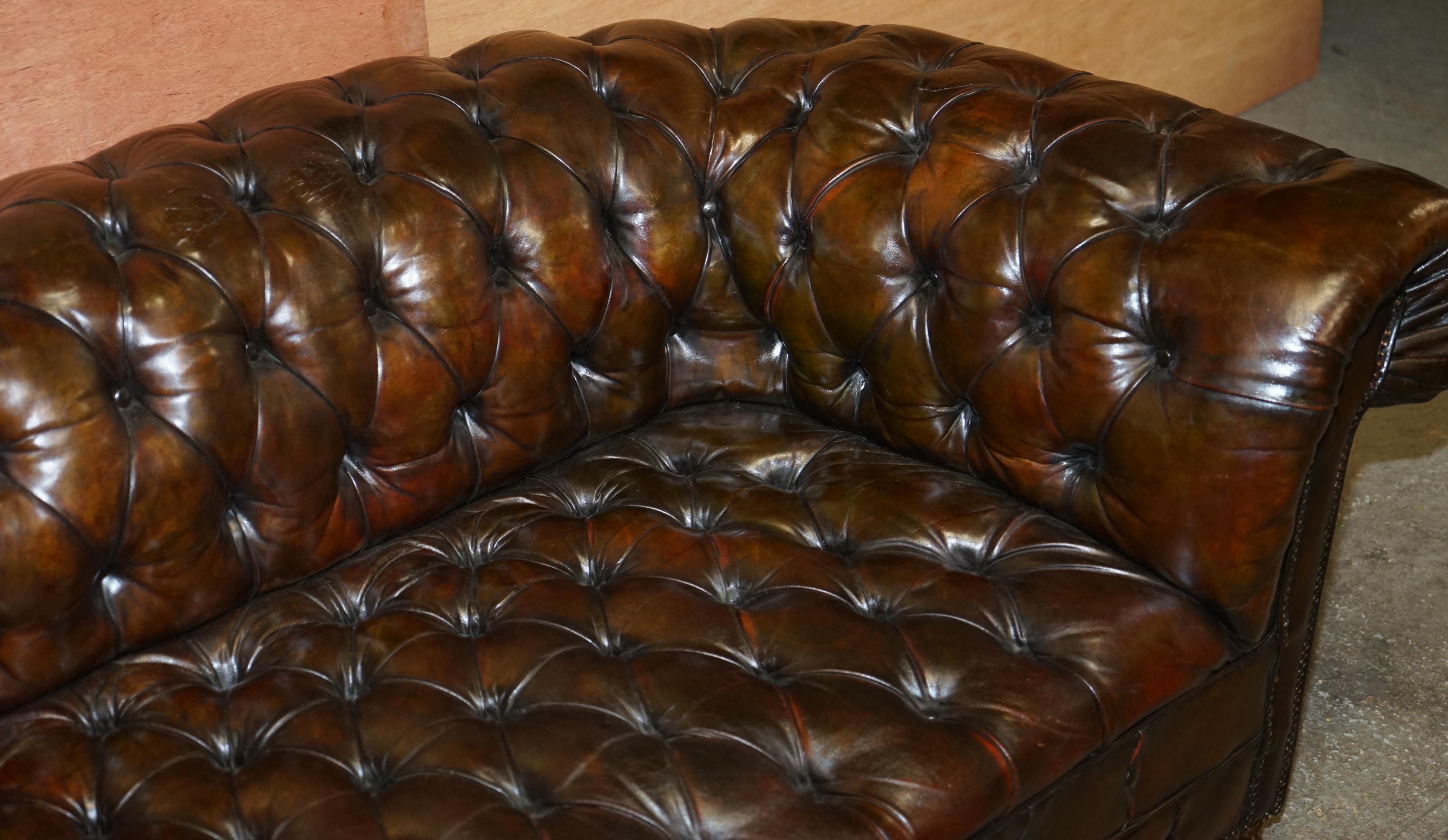 19th Century Antique Victorian Horse Hair Filled Chesterfield Cigar Brown Leather Club Sofa