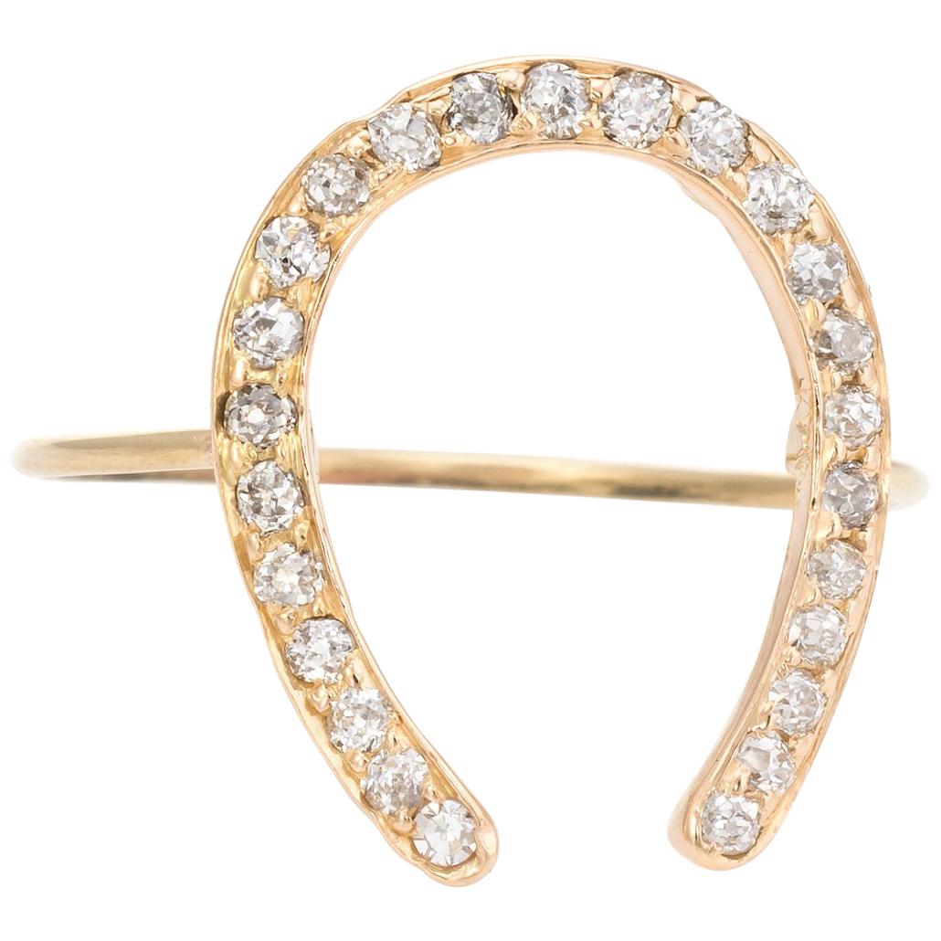 Antique Victorian Horseshoe Conversion Ring Diamond 10 Karat Gold Fine Jewelry