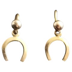 Antique Victorian Horseshoe Earrings, 9 Karat Yellow Gold