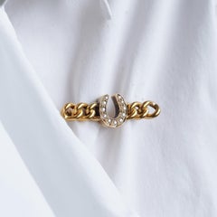 Antique Victorian Horseshoe Pearl Brooch 15K Gold - c.1900