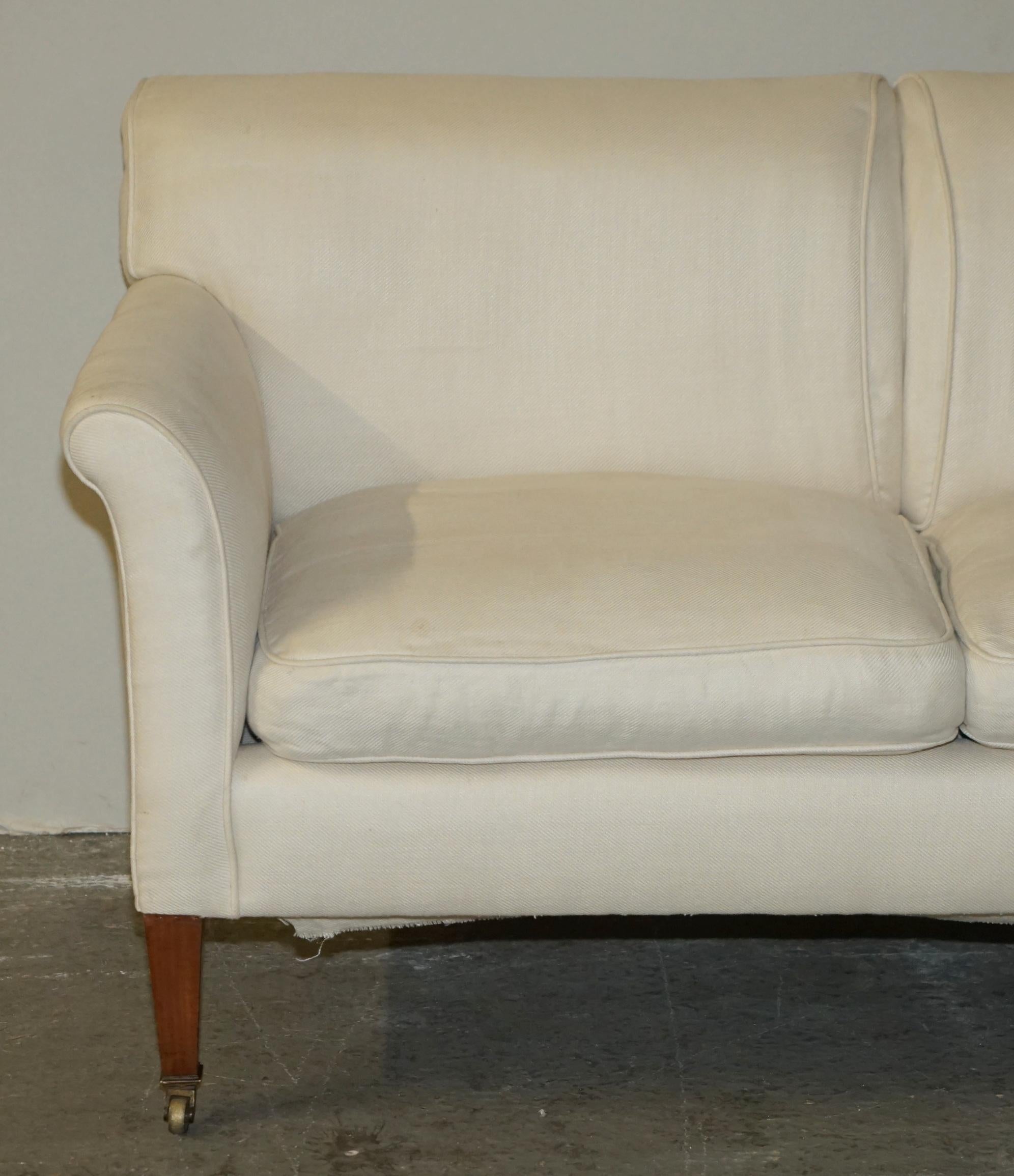 Fabric ANTiQUE VICTORIAN HOWARD & SON TWO SEAT SOFA FULLY STAMPED READY FOR UPHOLSTERY For Sale