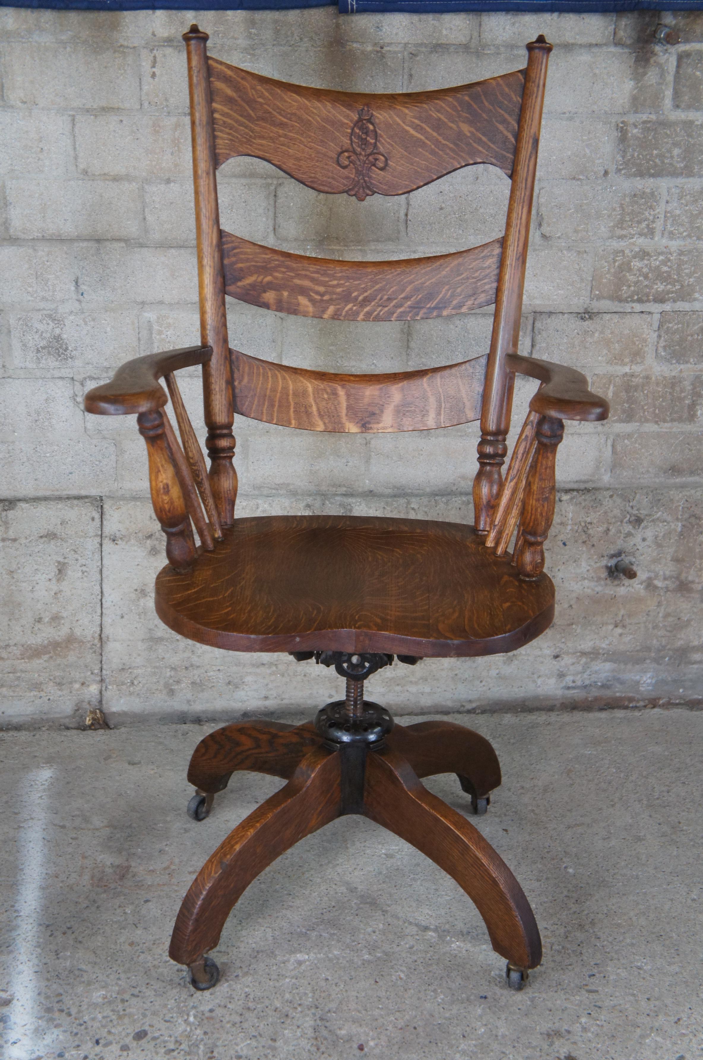 Antique Victorian Hubbard Eldridge & Miller Quartersawn Oak Executive Desk Chair 7