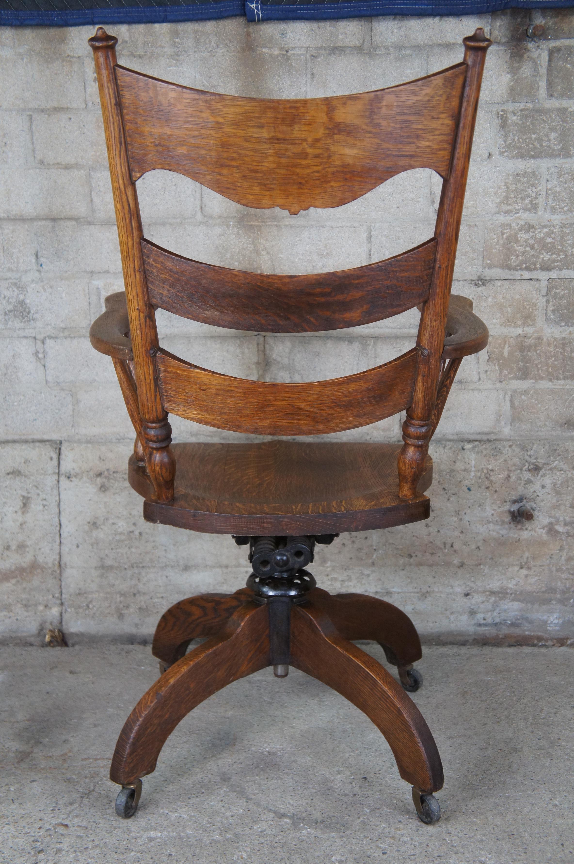 20th Century Antique Victorian Hubbard Eldridge & Miller Quartersawn Oak Executive Desk Chair